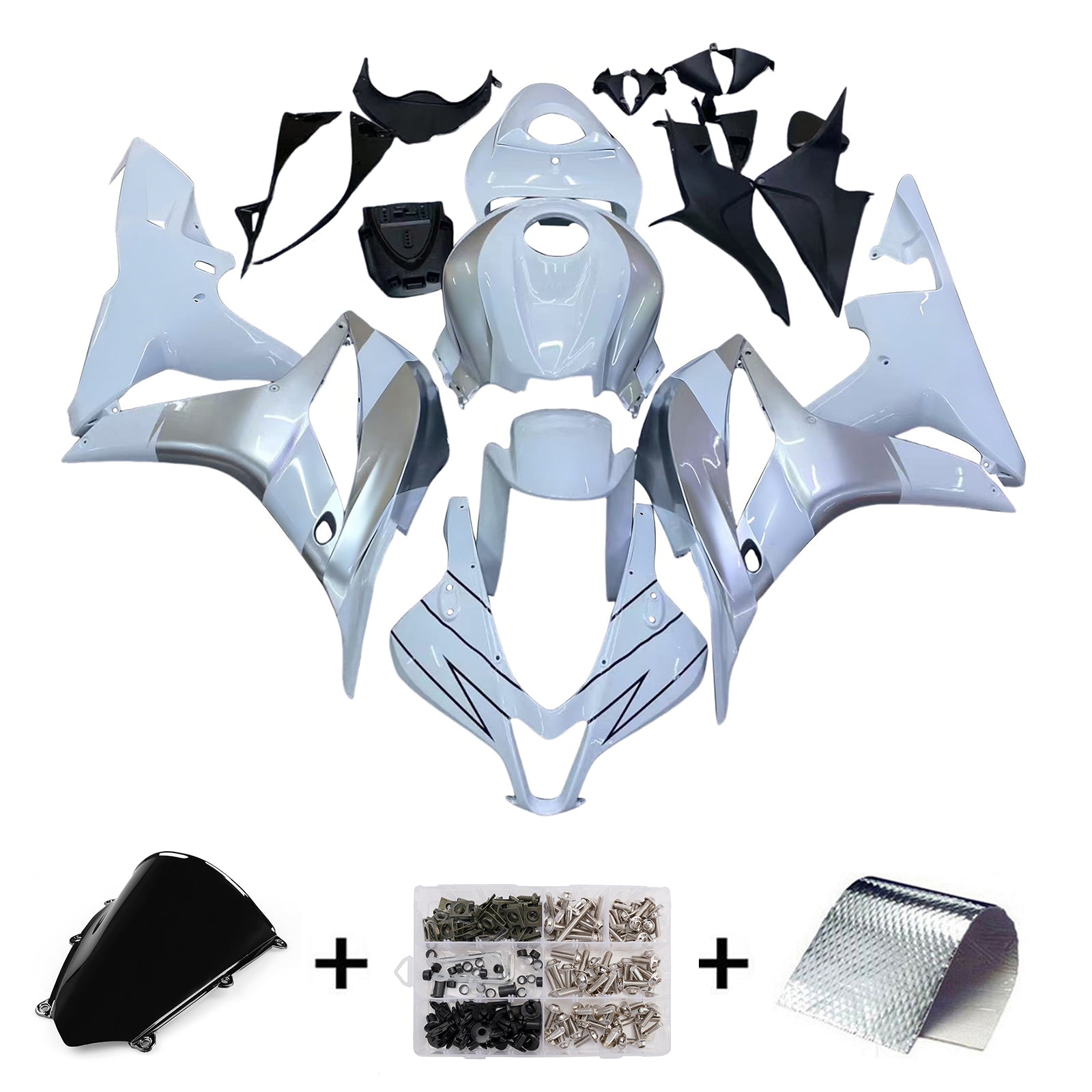Amotopart 2007-2008 Honda CBR600RR White Silver Fairing Kit