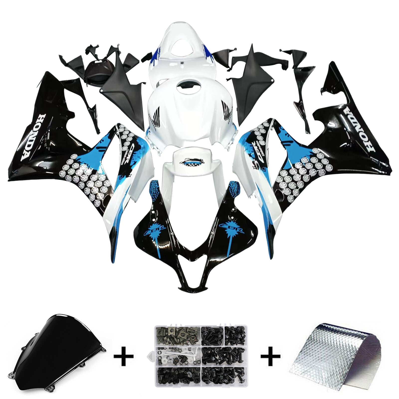 Amotopart 2007-2008 Honda CBR600RR Kit de carénage bleu et noir