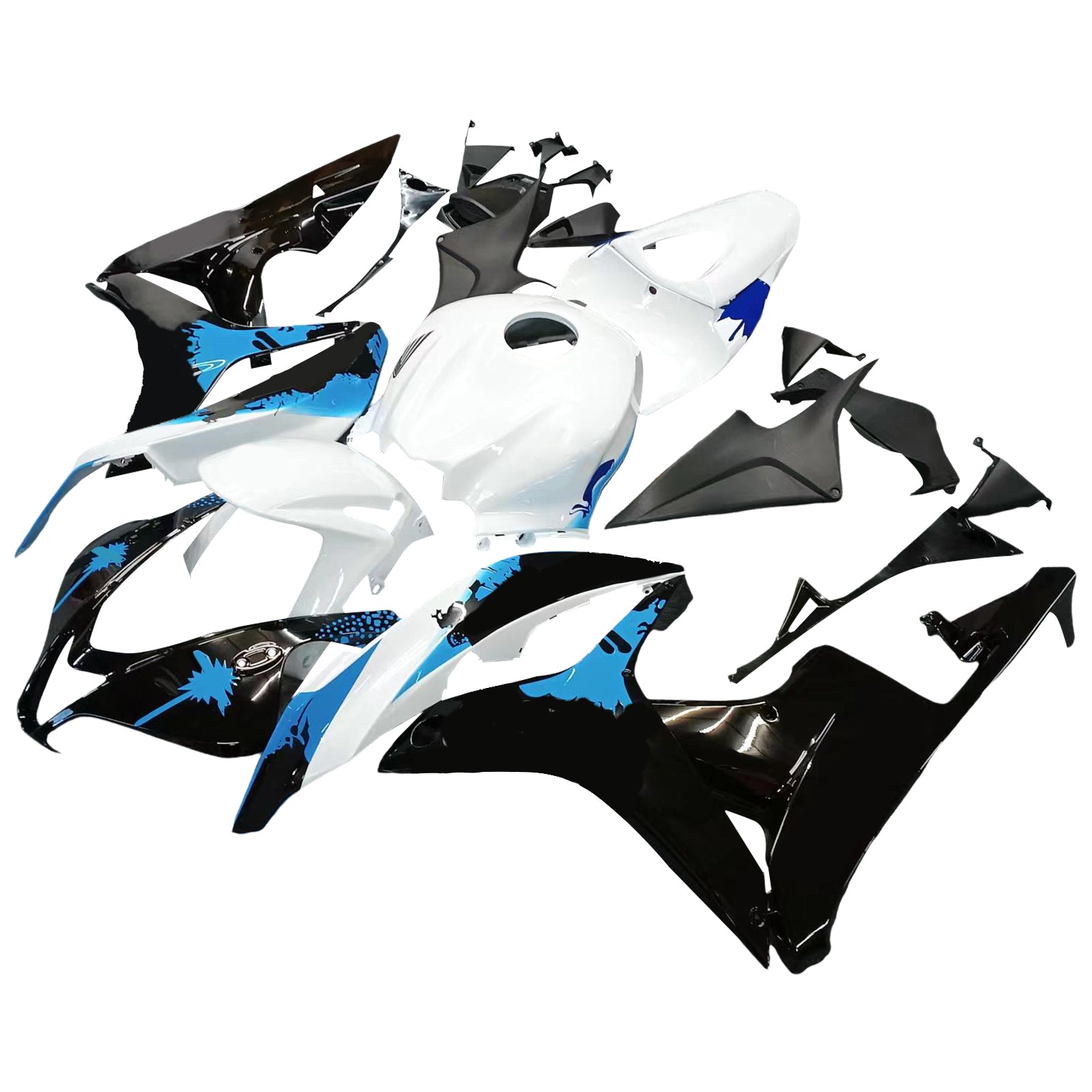 Amotopart 2007-2008 Honda CBR600RR Bleu&Kit de carénage Black Spot