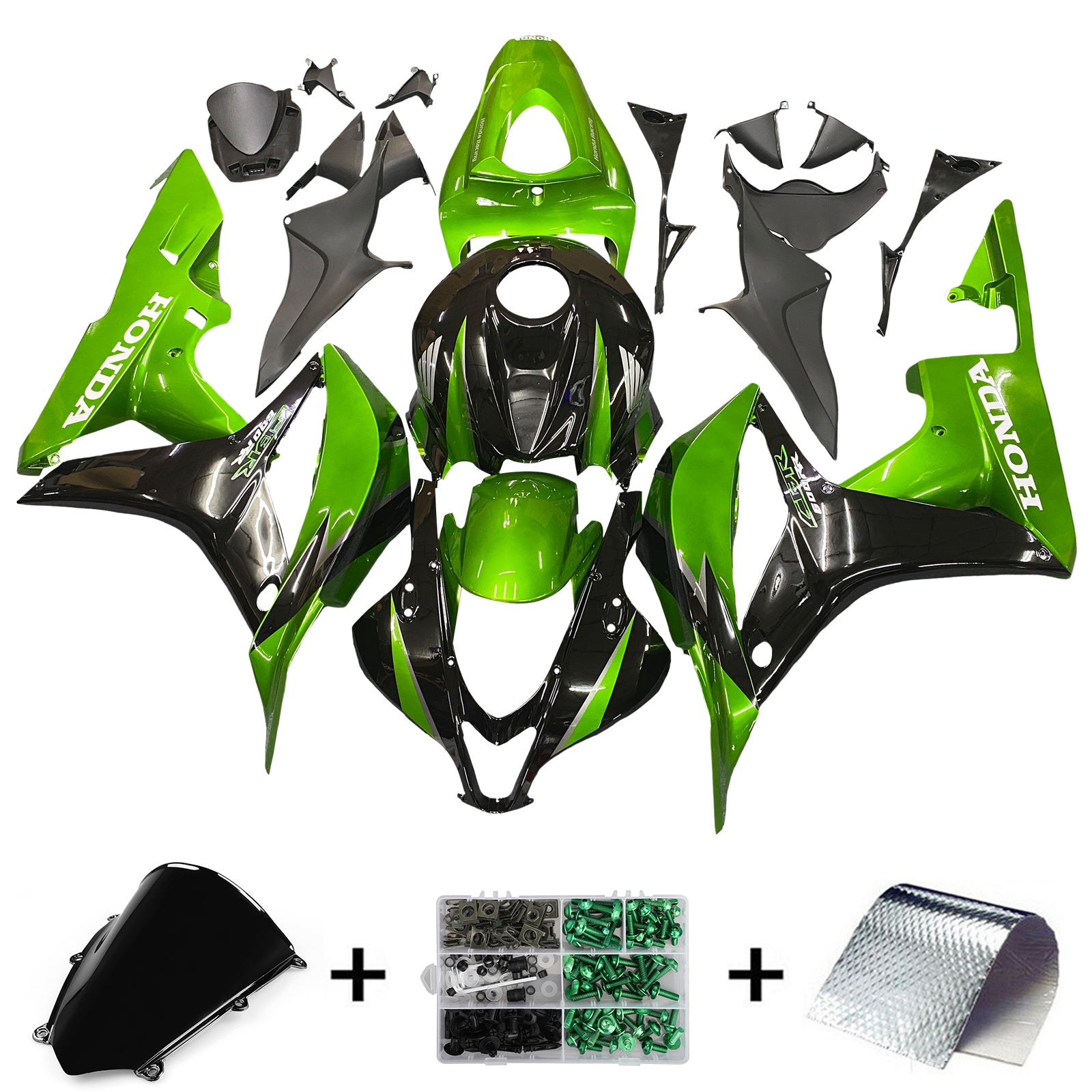 Amotopart 2007-2008 Honda CBR600 Fairing Green&BlACK KIt