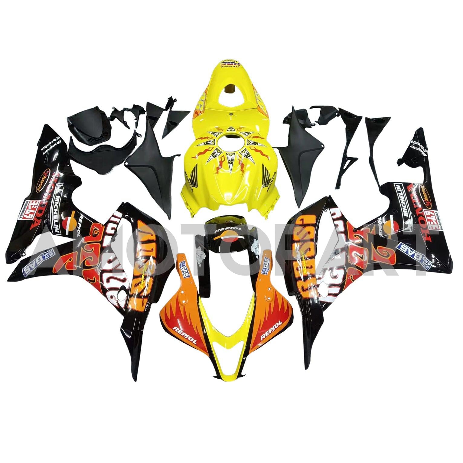 Amotopart 2007-2008 ホンダ CBR600RR オレンジ&イエロー フェアリングキット
