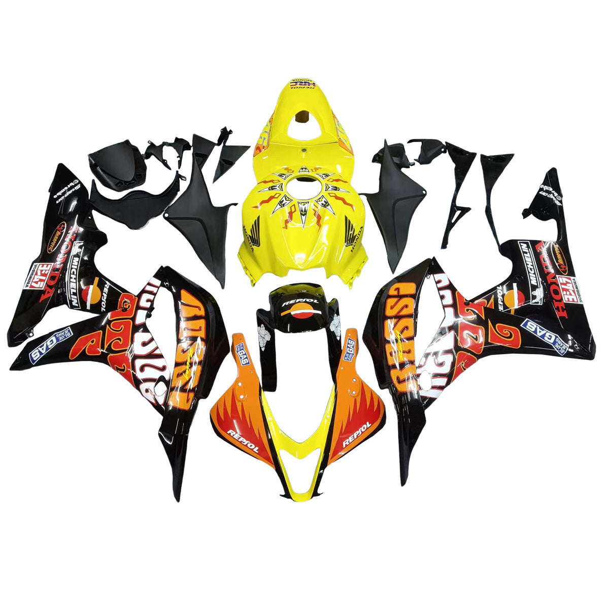 Amotopart 2007-2008 Honda CBR600RR Kit de carénage orange et jaune