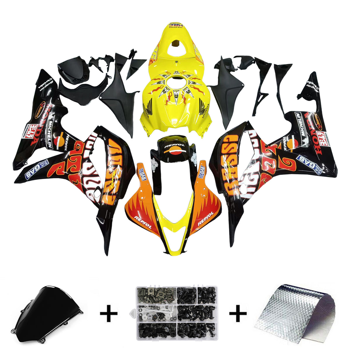 Amotopart 2007-2008 Honda CBR600RR Kit de carénage orange et jaune