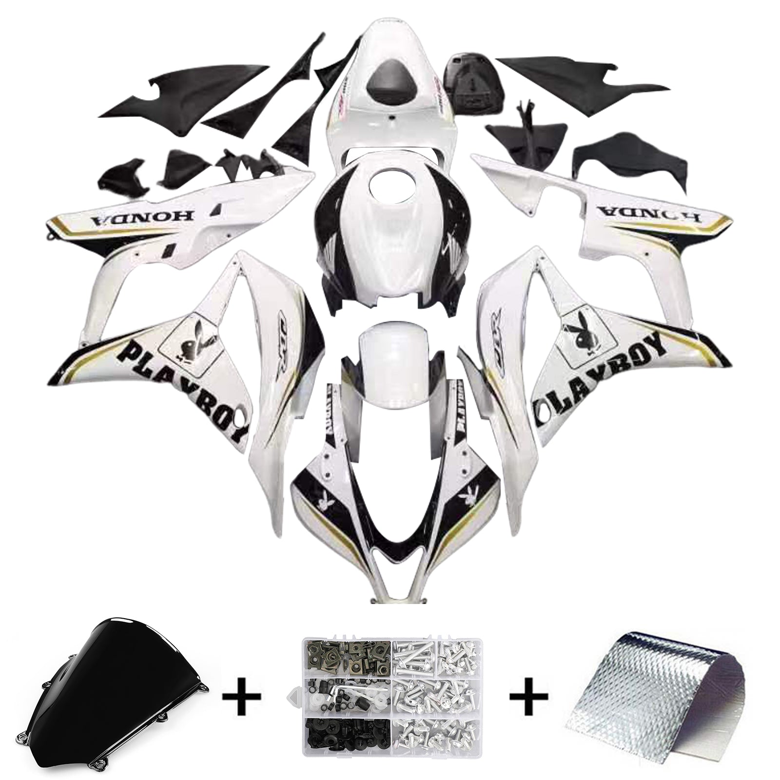 Amotopart 2007-2008 Honda CBR600 Kit de carenado Playboy blanco y negro