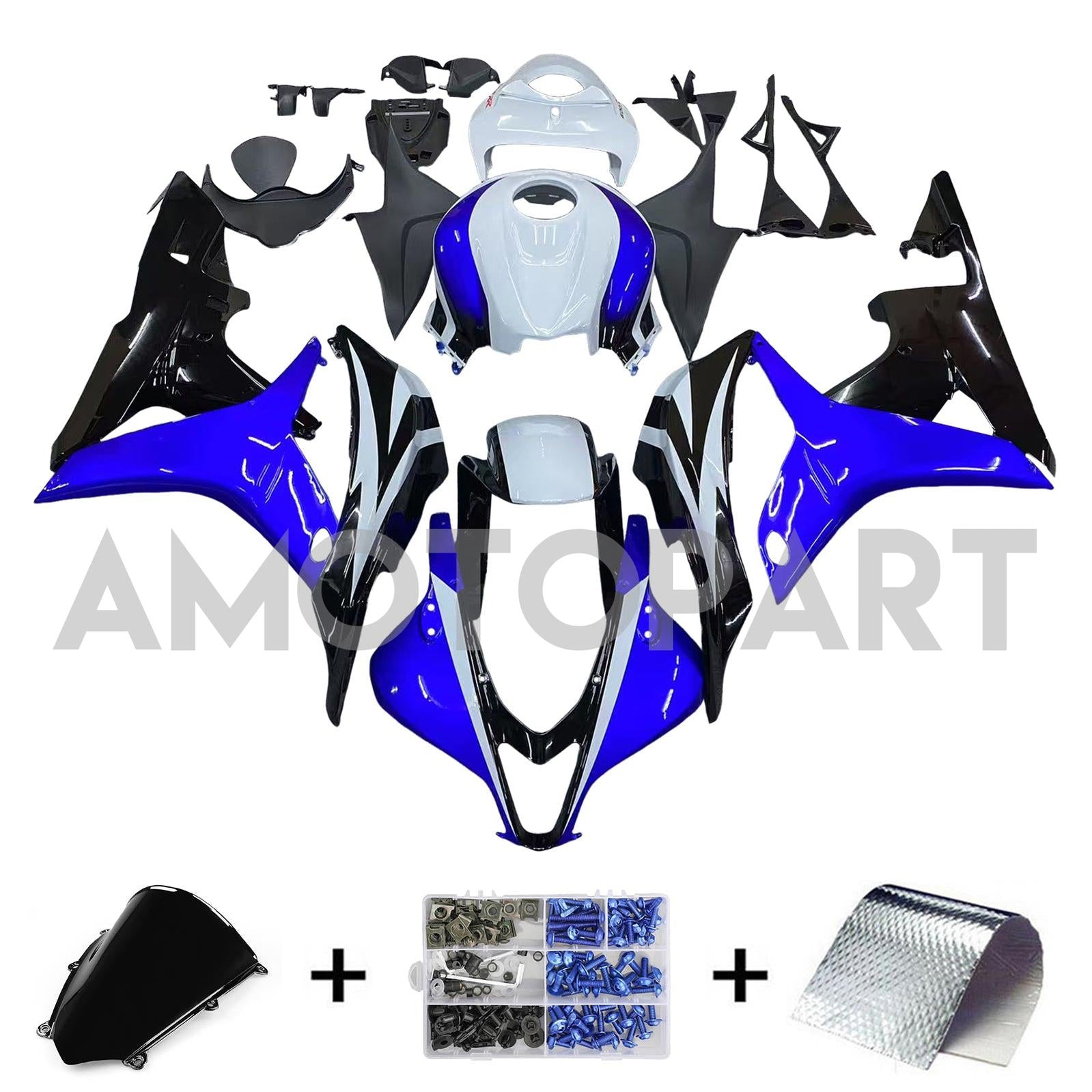 Amotopart 2007-2008 Honda CBR600RR Blue White Fairing Kit