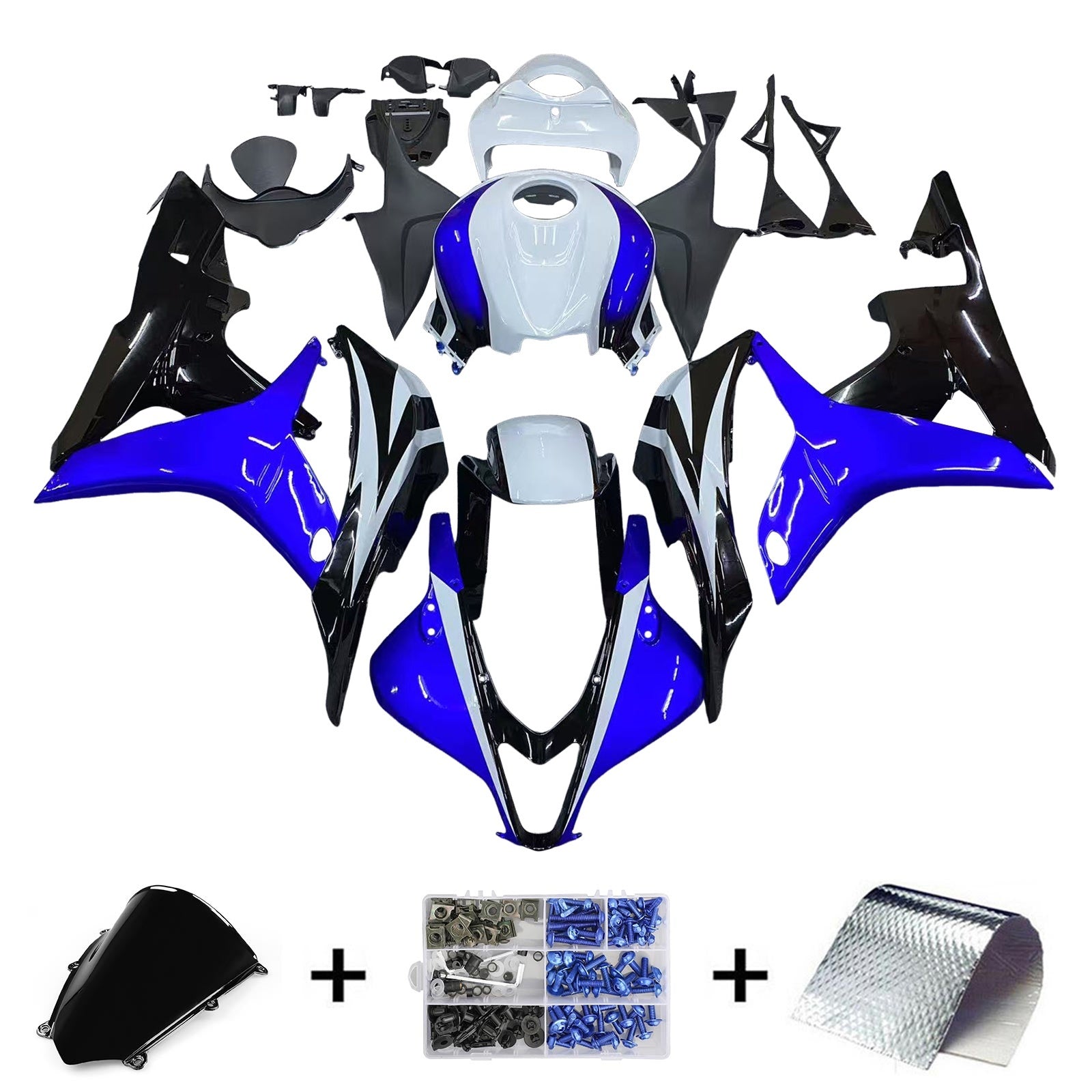 Amotopart 2007-2008 Honda CBR600RR Blue White Fairing Kit