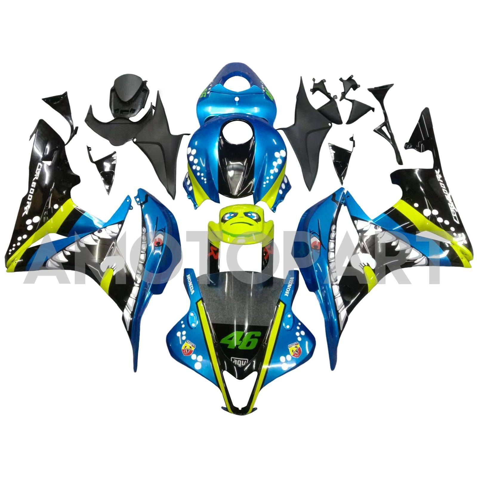 Amotopart 2007-2008 Honda CBR600RR Green&Blue Monster Fairing Kit