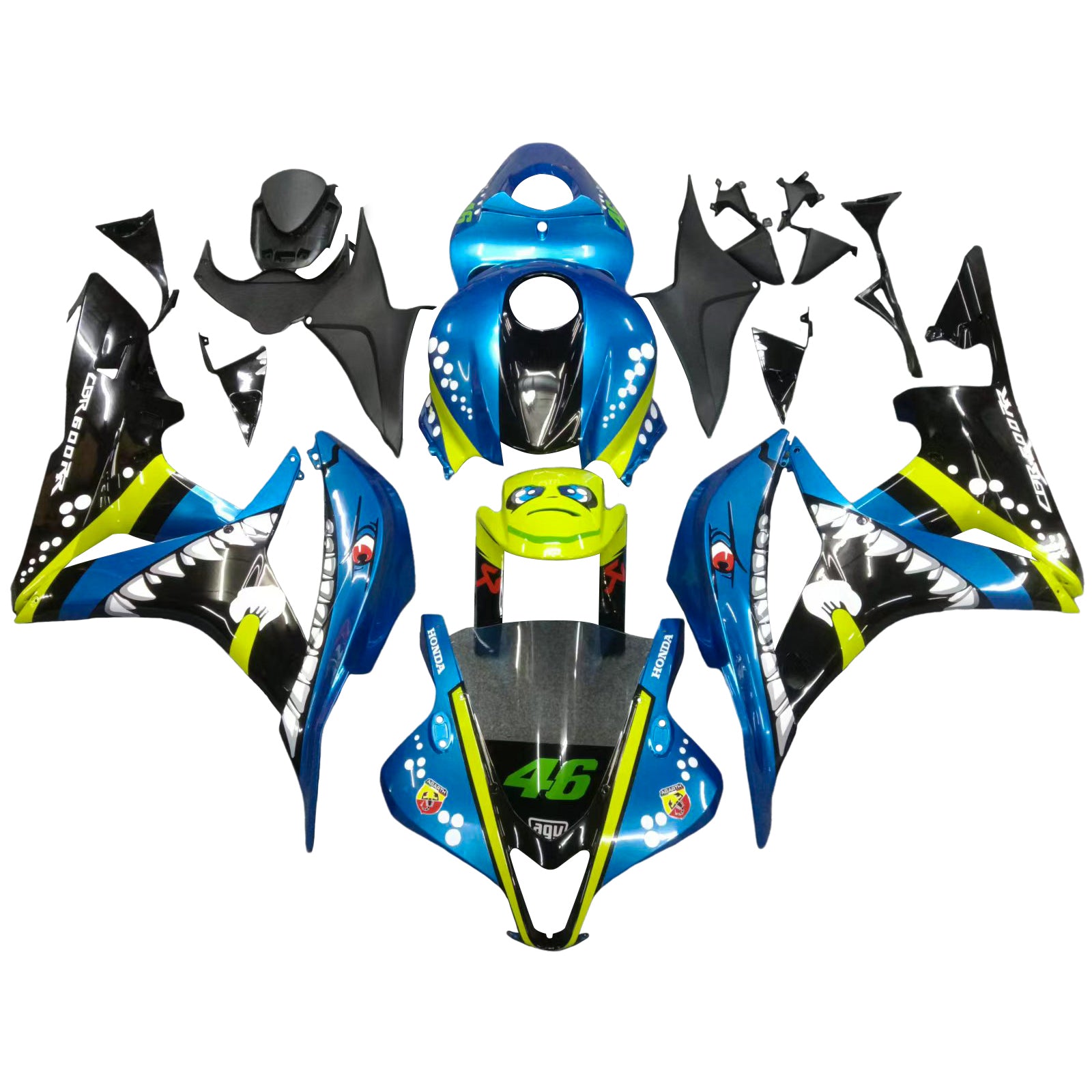 Kit carena Amotopart 2007-2008 Honda CBR600RR Monster verde e blu