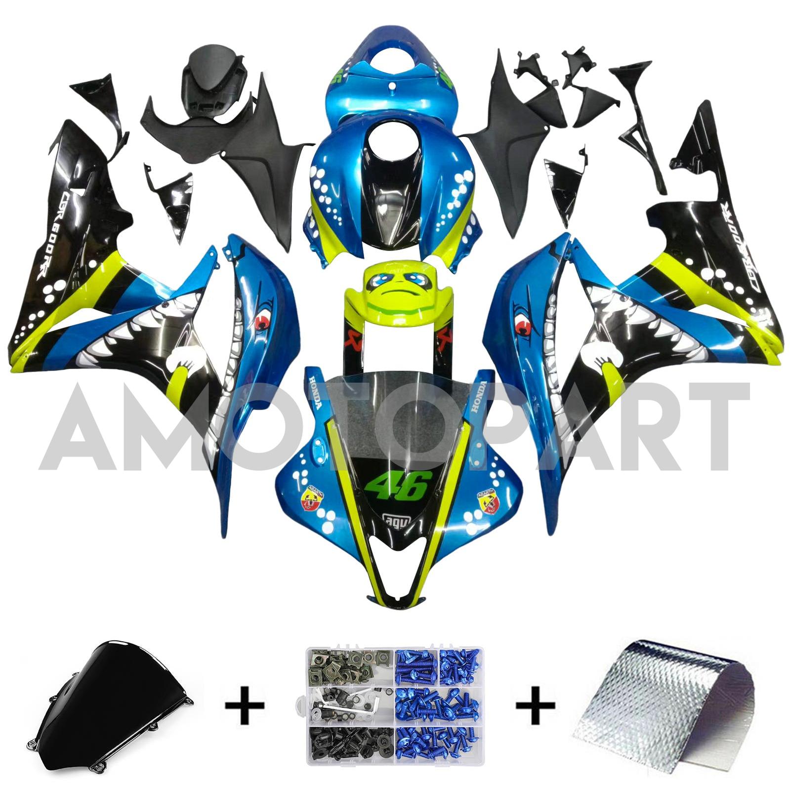 Amotopart 2007-2008 Honda CBR600RR Green&Blue Monster Fairing Kit