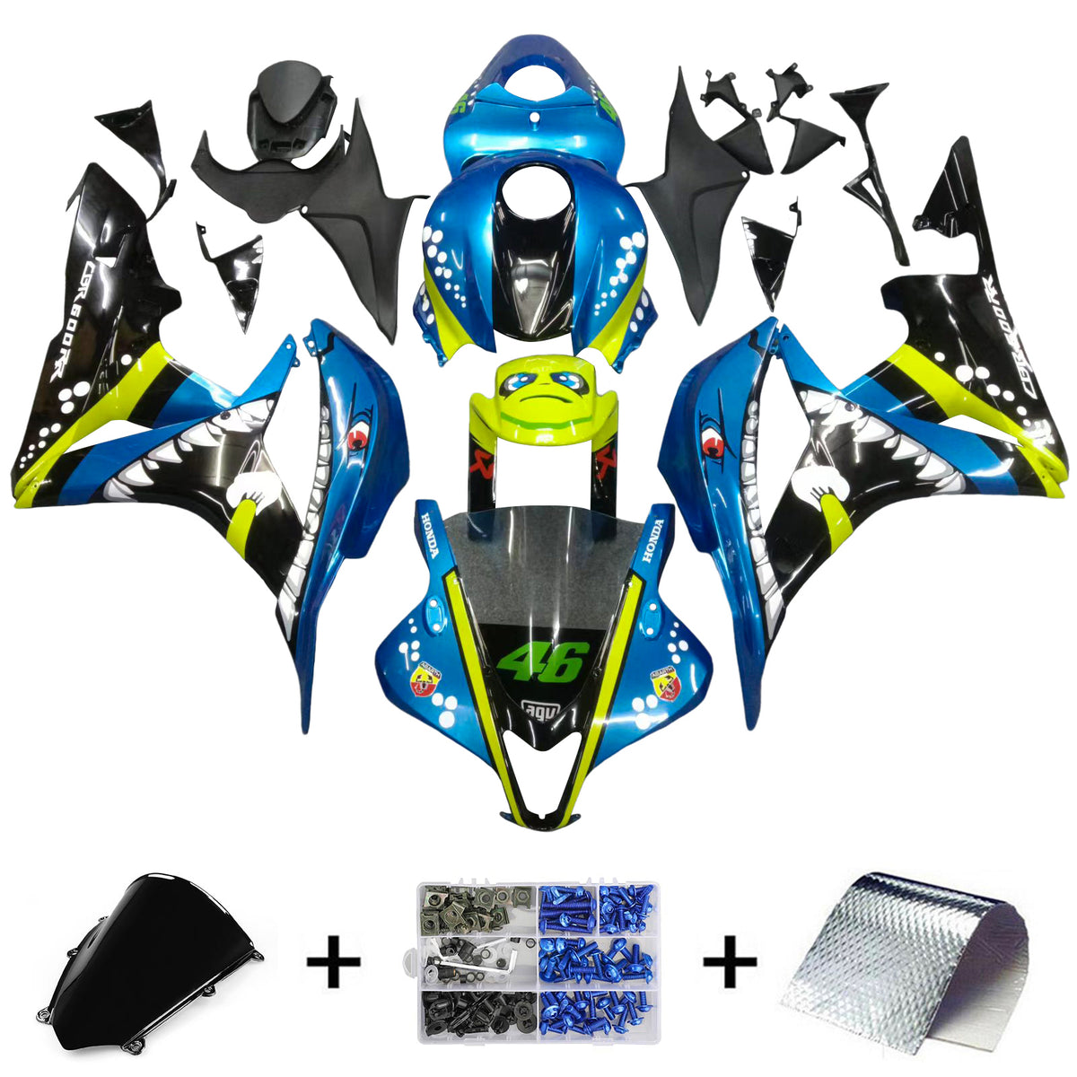 Amotopart 2007-2008 Honda CBR600RR Kit de carénage Monster vert et bleu