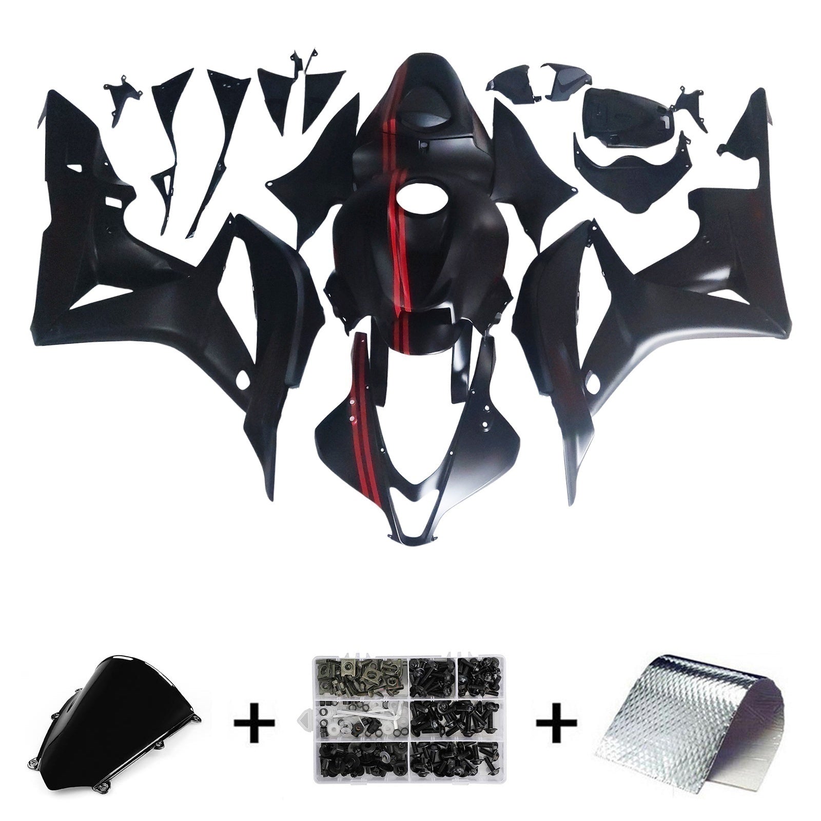 Amotopart 2007-2008 Honda CBR600RR Matte Black Red Fairing Kit