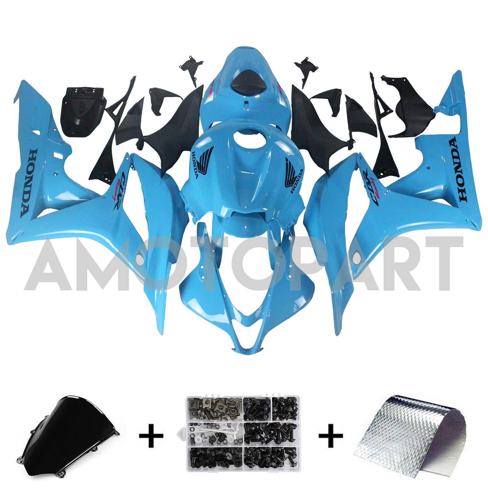 Amotopart 2007-2008 Honda CBR600RR Blue&Black Logo Fairing Kit