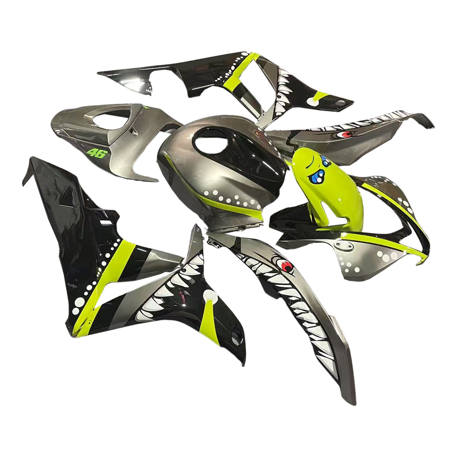 Amotopart 2007-2008 Honda CBR600RR Fluorescent Yellow-Green with Shark Teeth Fairing Kit
