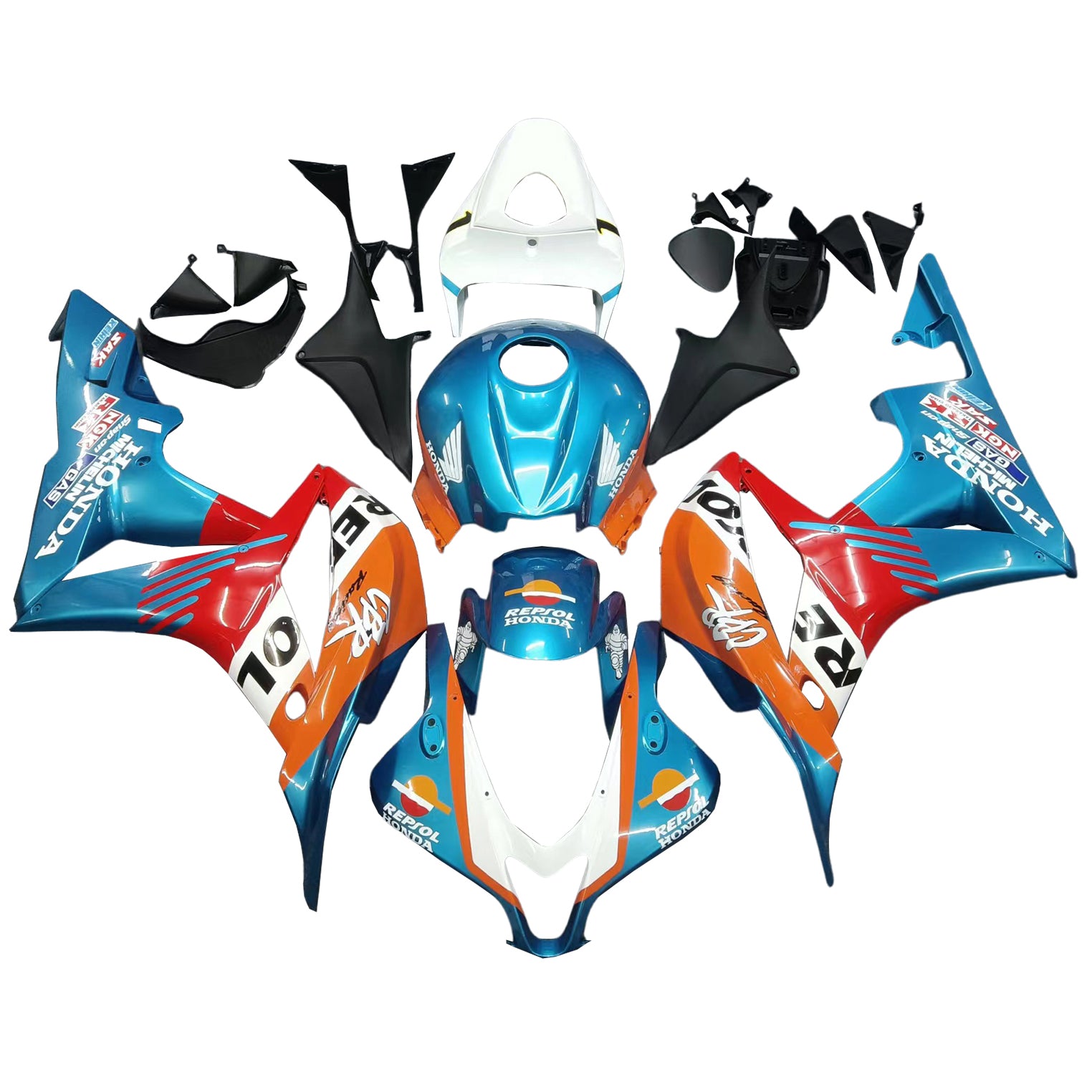 Amotopart 2007-2008 Honda CBR600RR Blue Orange White Fairing Kit