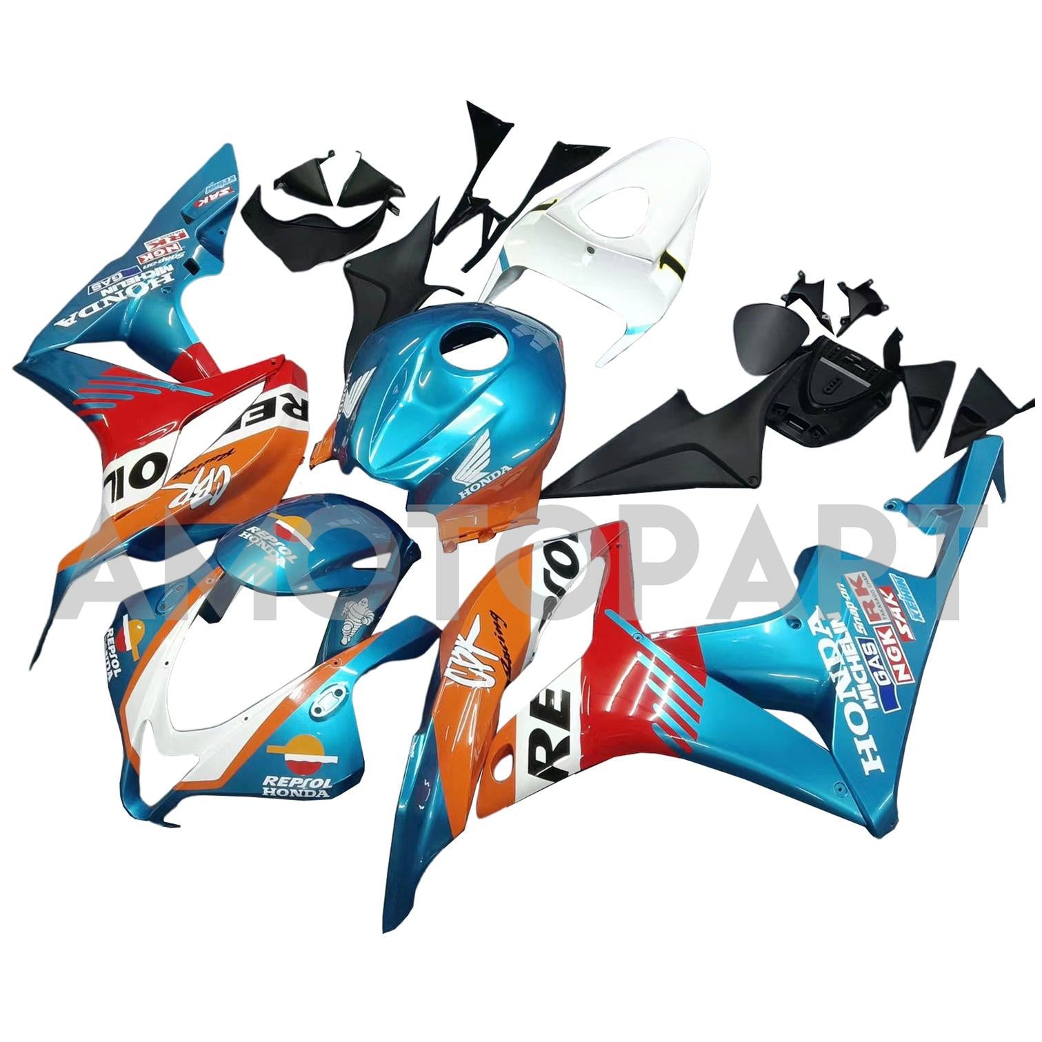 Amotopart 2007-2008 Honda CBR600RR Blue Orange White Fairing Kit