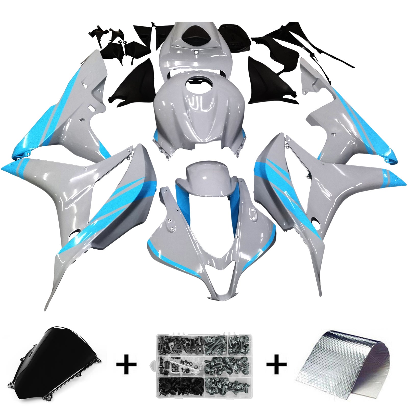 Amotopart 2007-2008 Honda CBR600RR Kit de carénage gris bleu