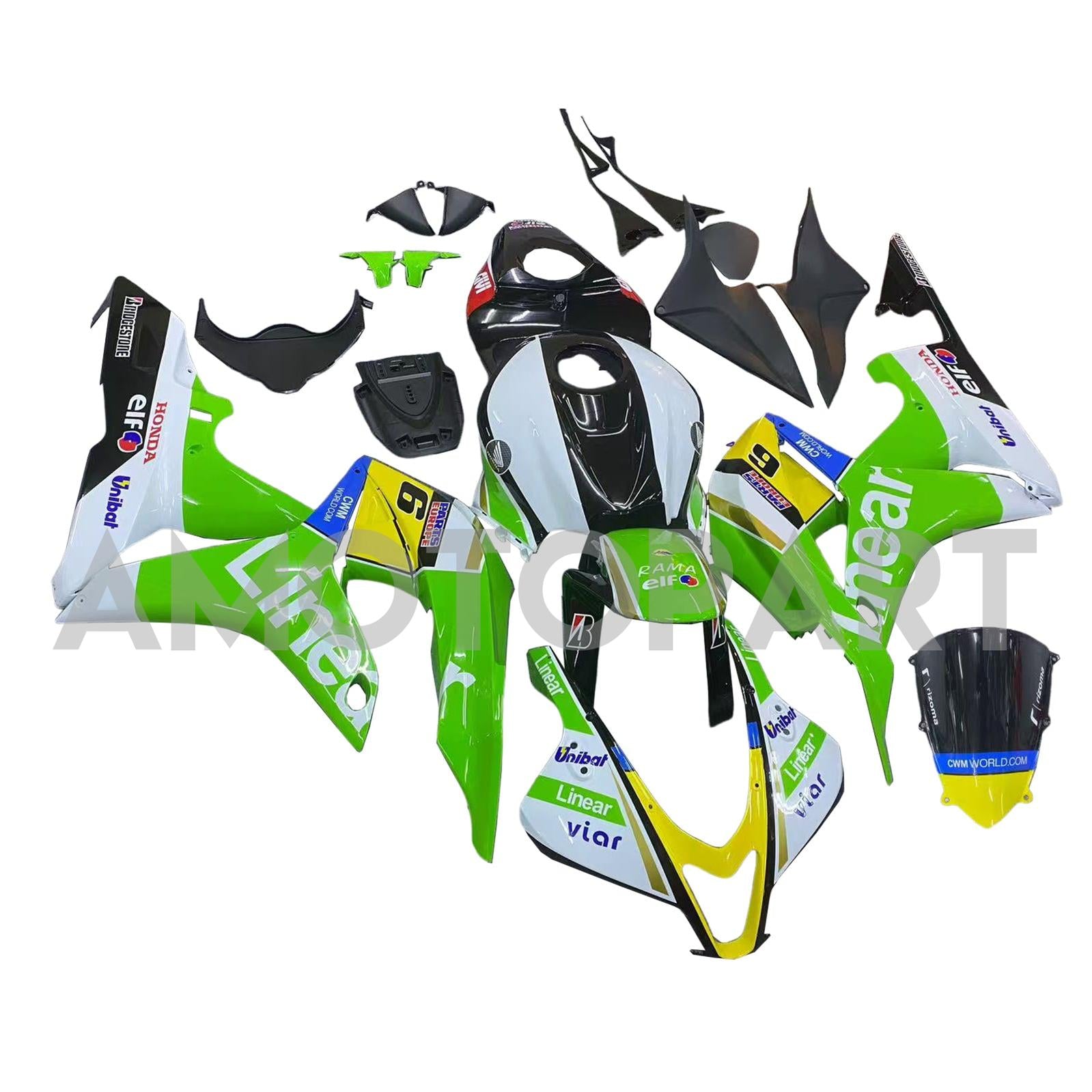Amotopart 2007-2008 Honda CBR600RR Green Yellow White Fairing Kit