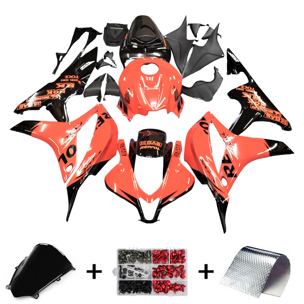 Amotopart 2007-2008 Honda CBR600RR Kit de carénage orange et noir