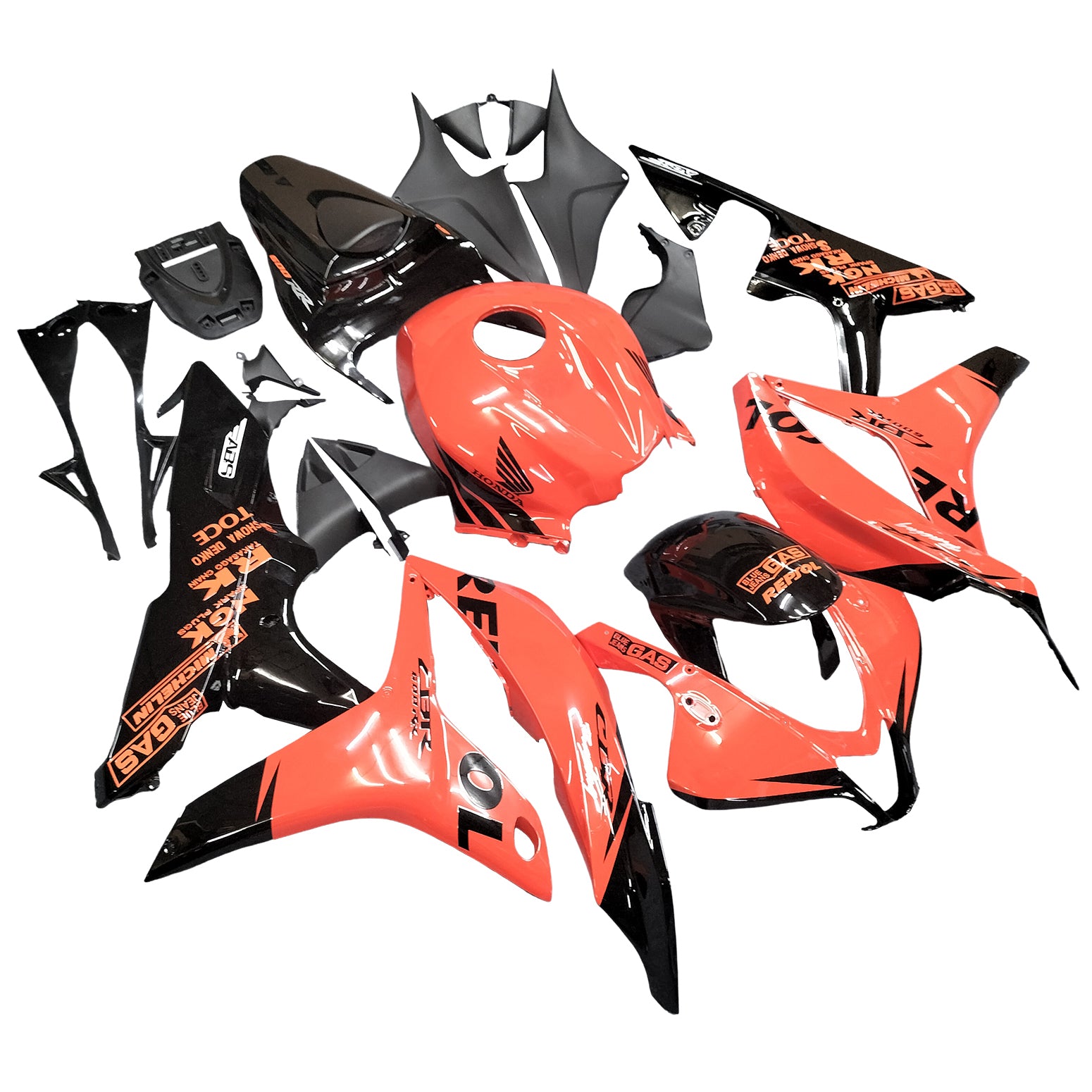 Amotopart 2007–2008 Honda CBR600RR Orange &amp; Schwarz Verkleidungsset