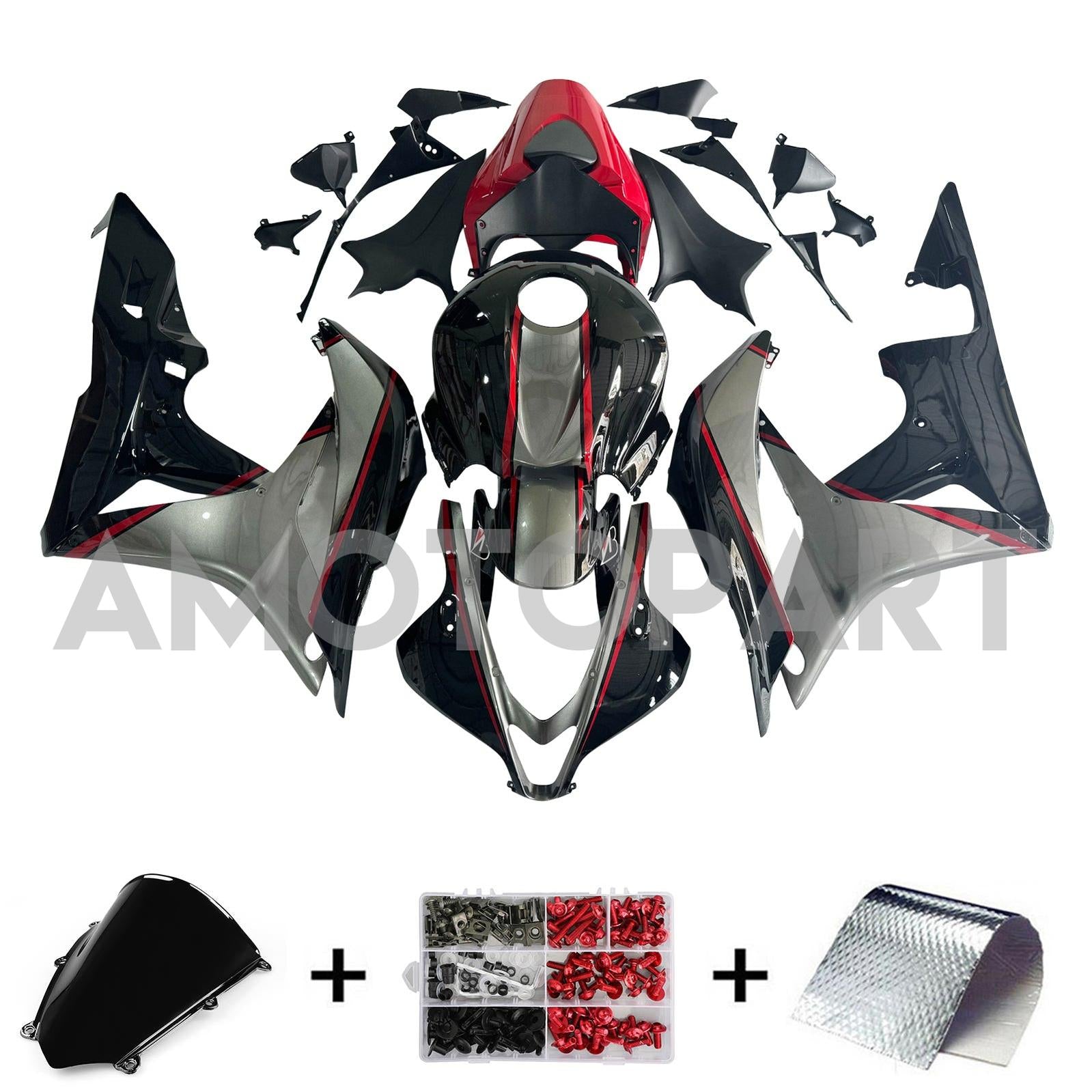 Amotopart 2007-2008 Honda CBR600RR Red Grey Black Fairing Kit