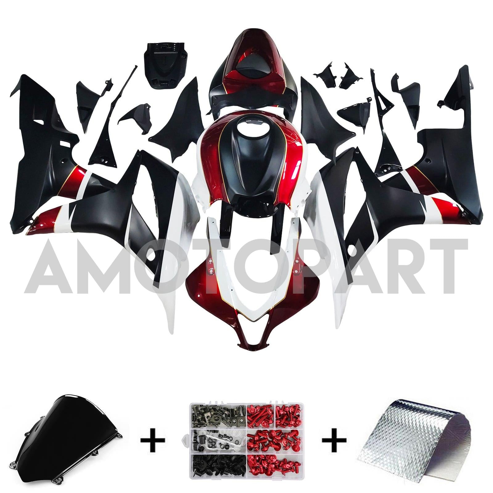 Amotopart 2007-2008 Honda CBR600RR White Red Black Fairing Kit