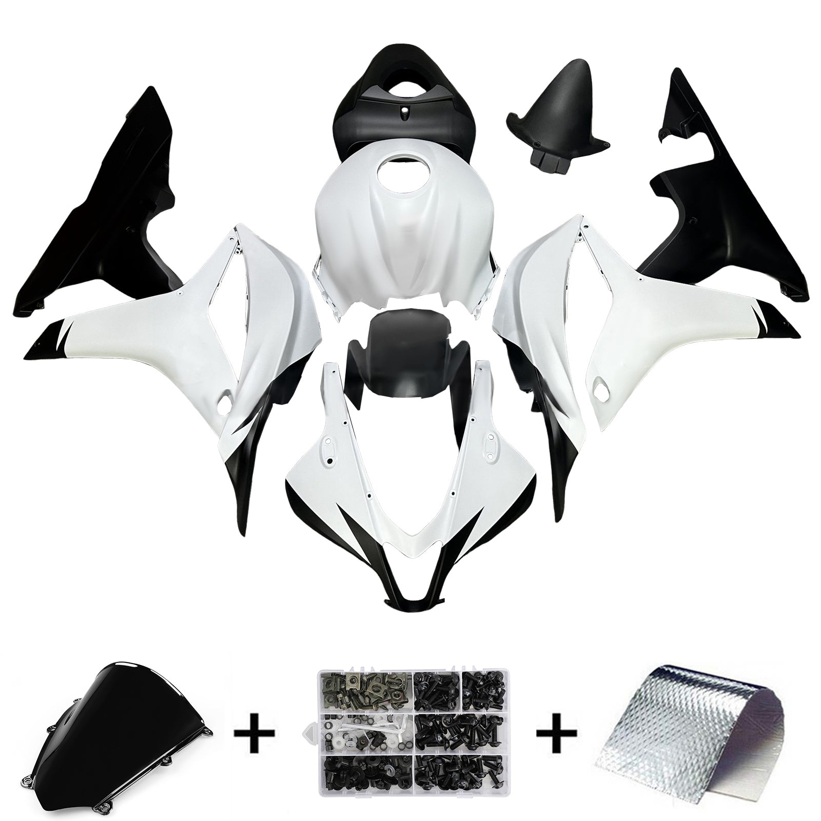 Amotopart 2007-2008 Honda CBR600RR Matte Black White Fairing Kit