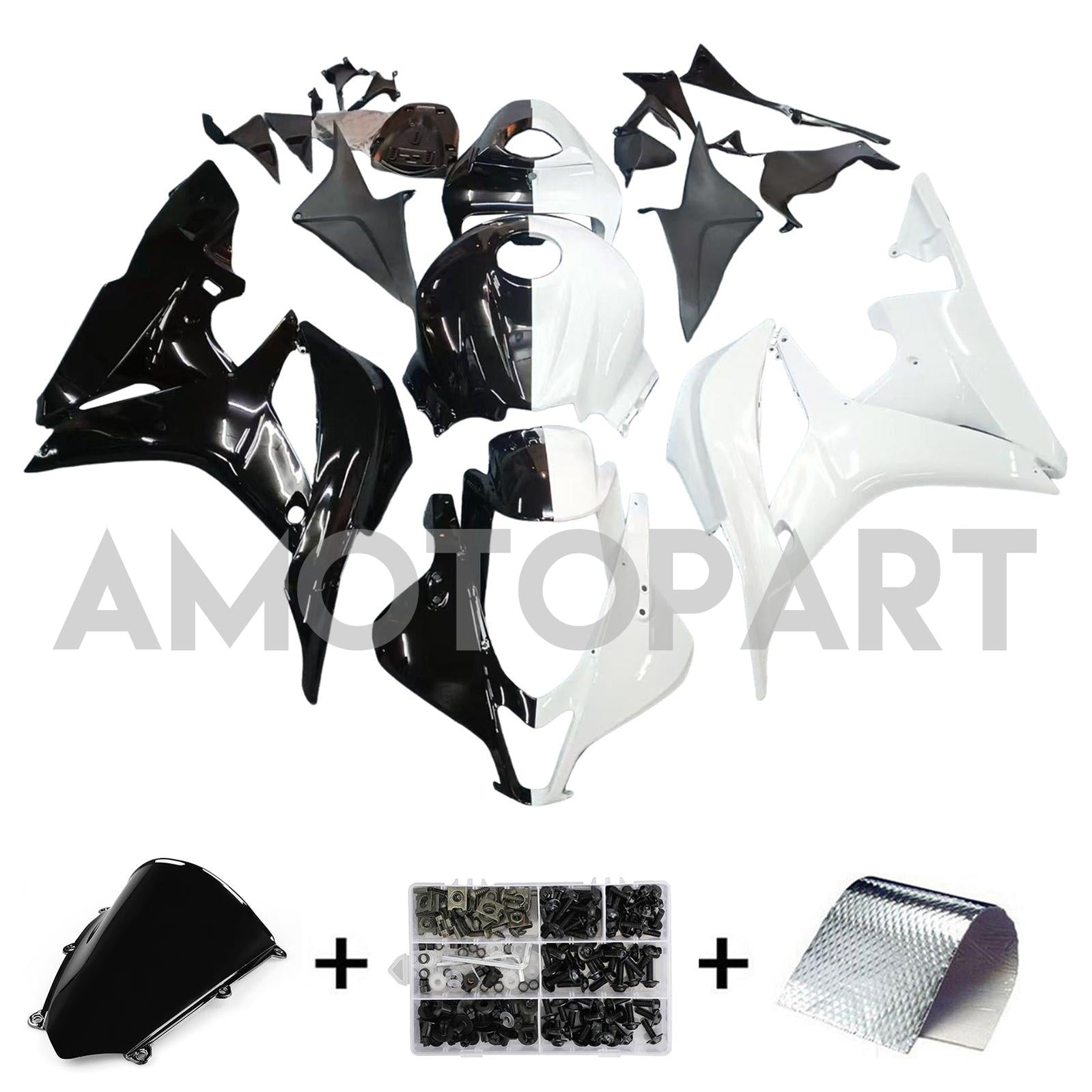 Amotopart 2007-2008 Honda CBR600RR Glossy Black White Fairing Kit