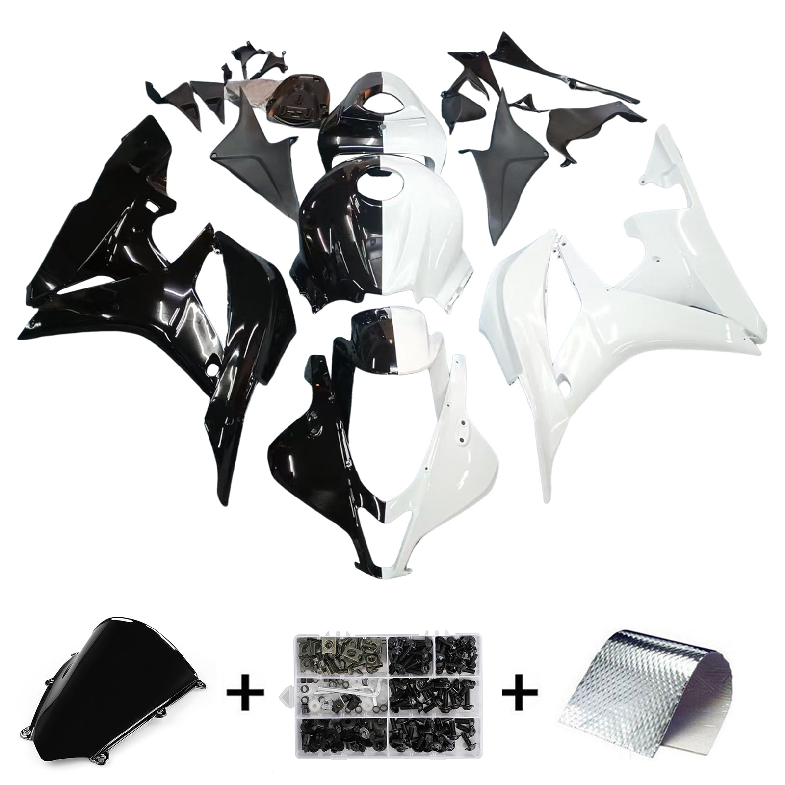 Amotopart 2007-2008 Honda CBR600RR Kit de carénage blanc noir brillant