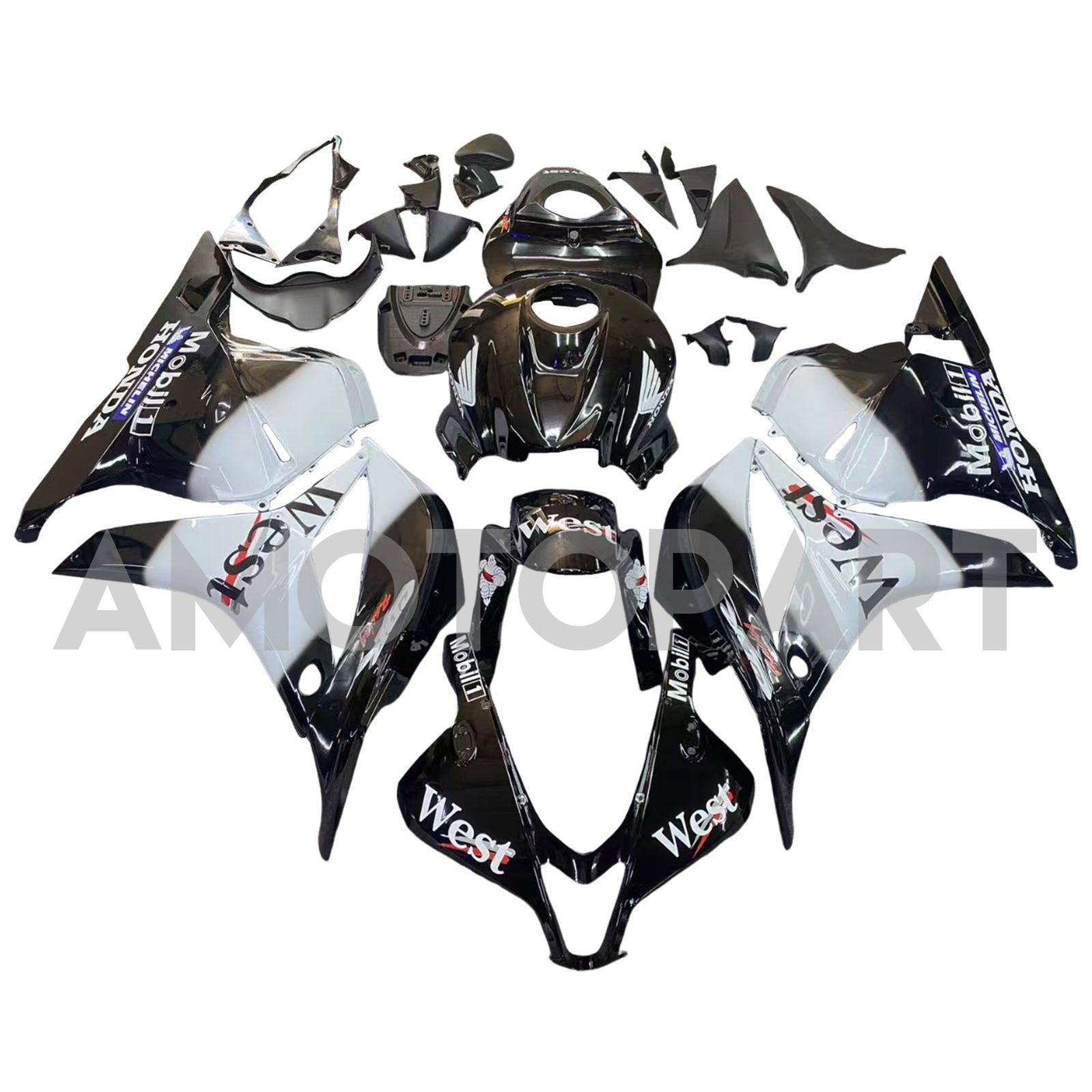 Amotopart 2009-2012 Honda CBR600RR White&Black Logos Fairing Kit