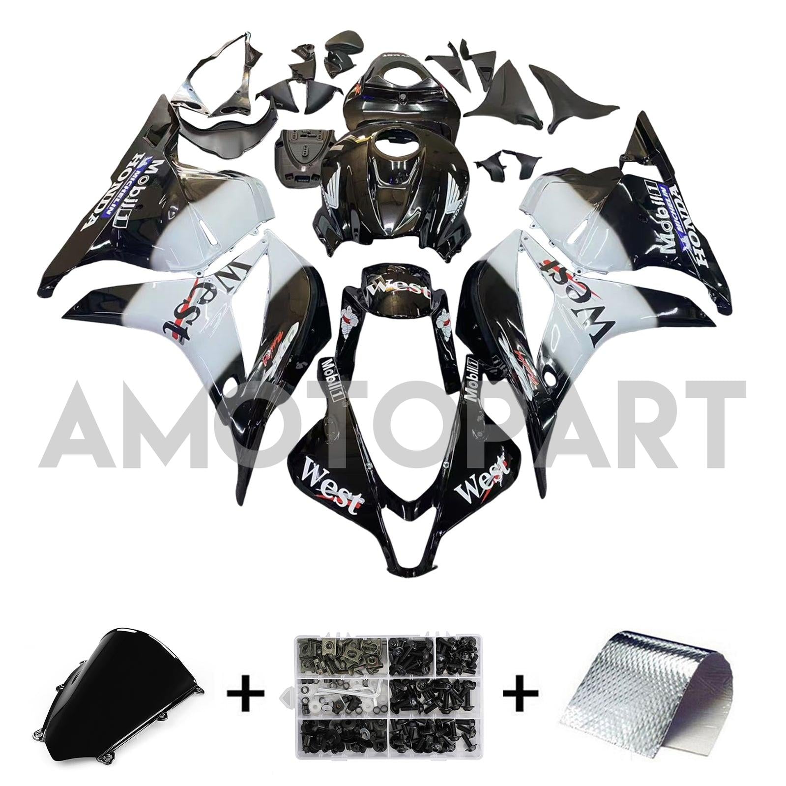 Amotopart 2009-2012 Honda CBR600RR White&Black Logos Fairing Kit