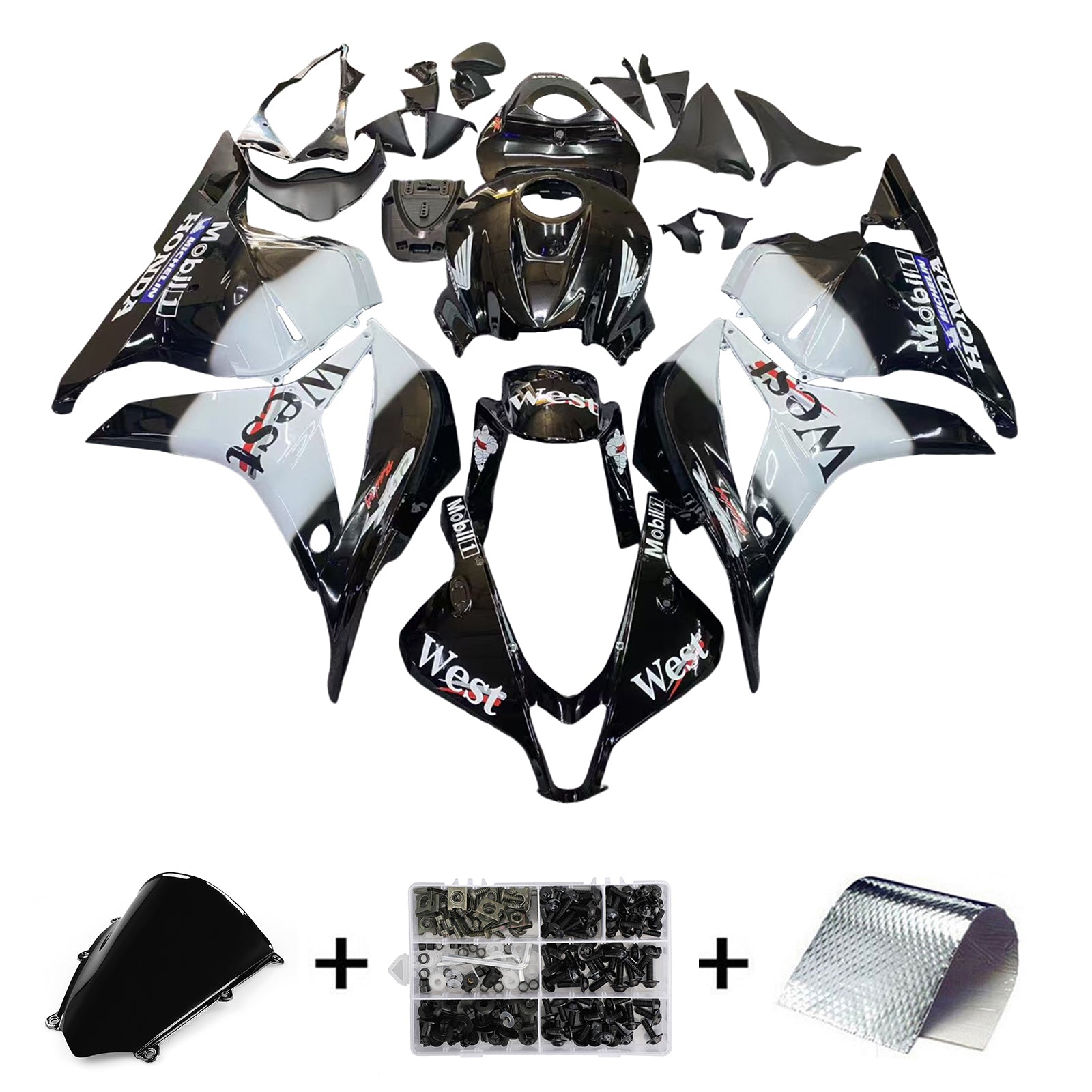 Amotopart 2009-2012 Honda CBR600RR White&Black Logos Fairing Kit