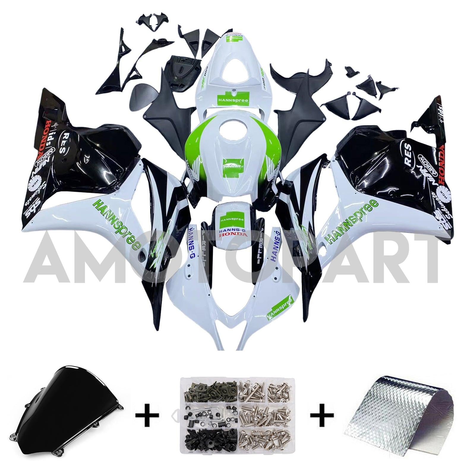Amotopart 2009-2012 Honda CBR600RR Green&White Style1 Fairing Kit