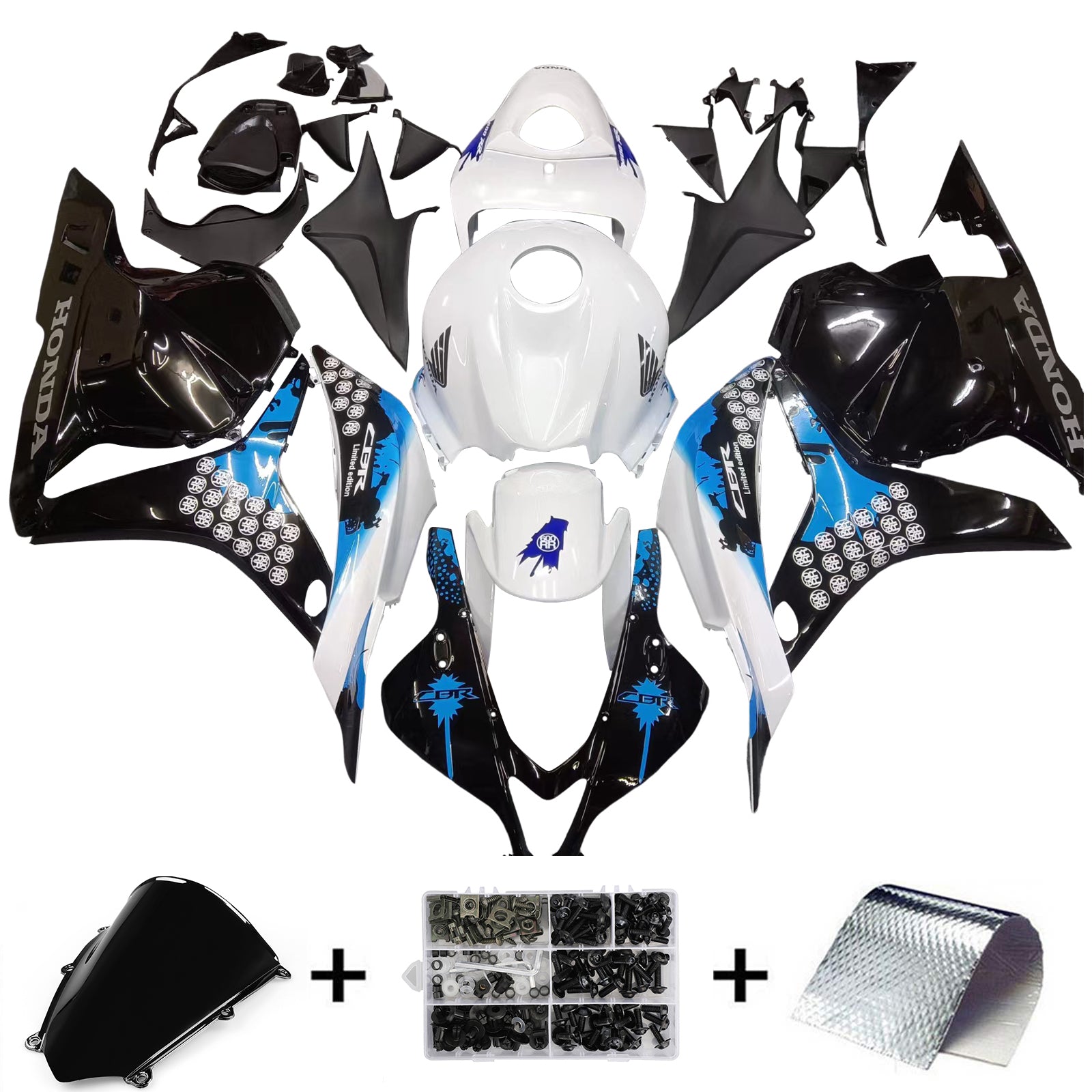 Amotopart 2009-2012 Honda CBR600RR White Blue Fairing Kit