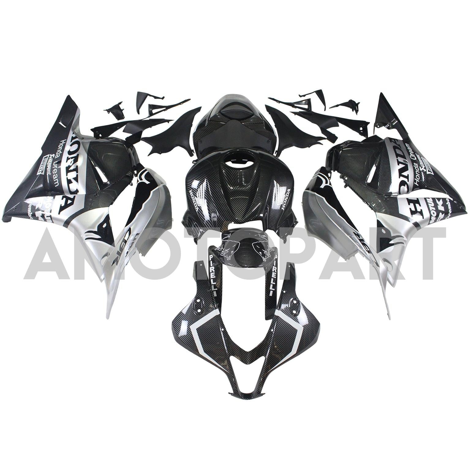 Amotopart 2009-2012 Honda CBR600RR Carbon Fiber Black White Letter Fairing Kit