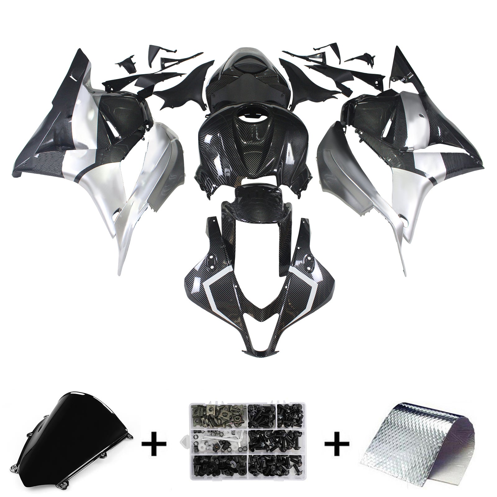 Amotopart 2009-2012 Honda CBR600rr en fibre de carbone Black White Letter Kit de carénage