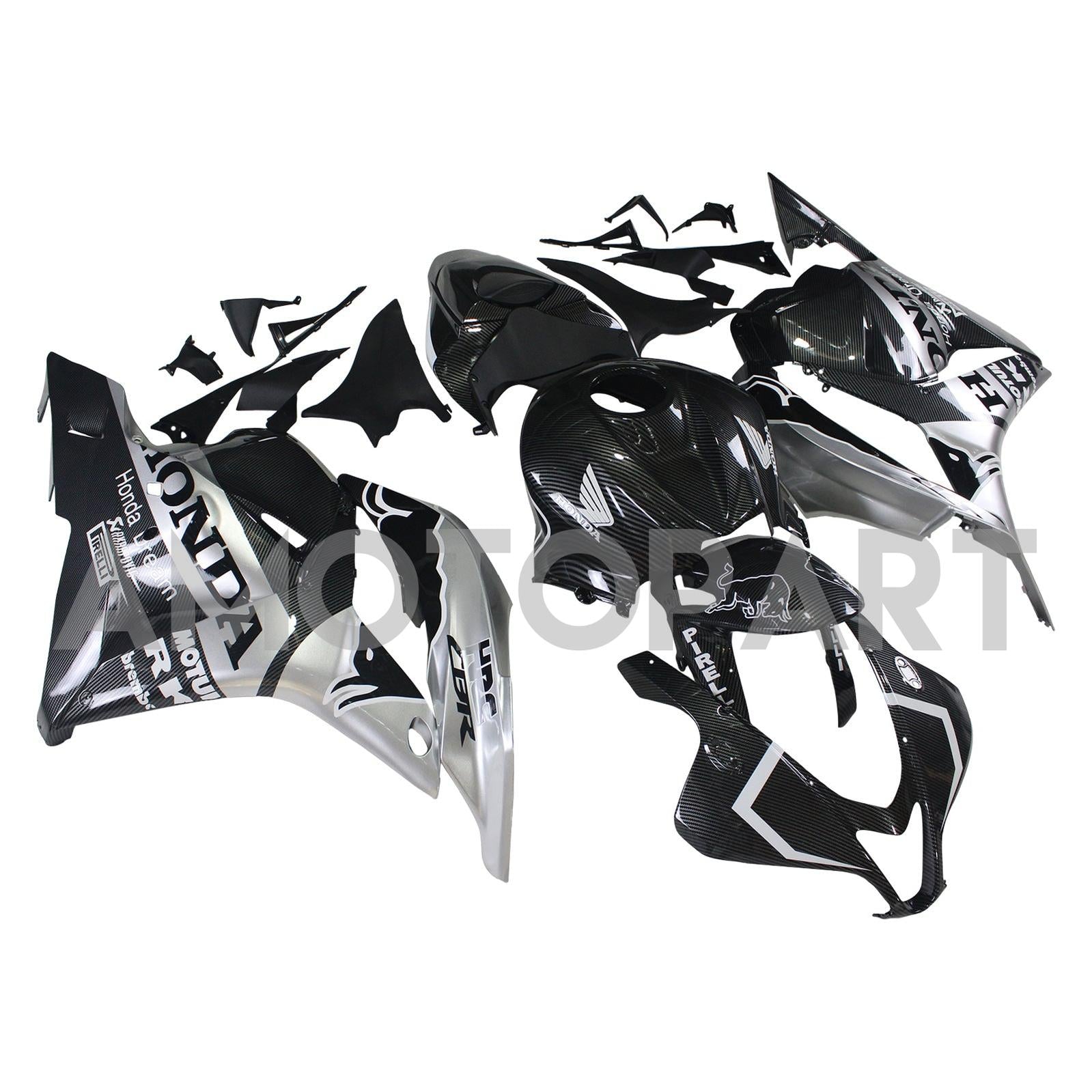 Amotopart 2009-2012 Honda CBR600RR Carbon Fiber Black White Letter Fairing Kit