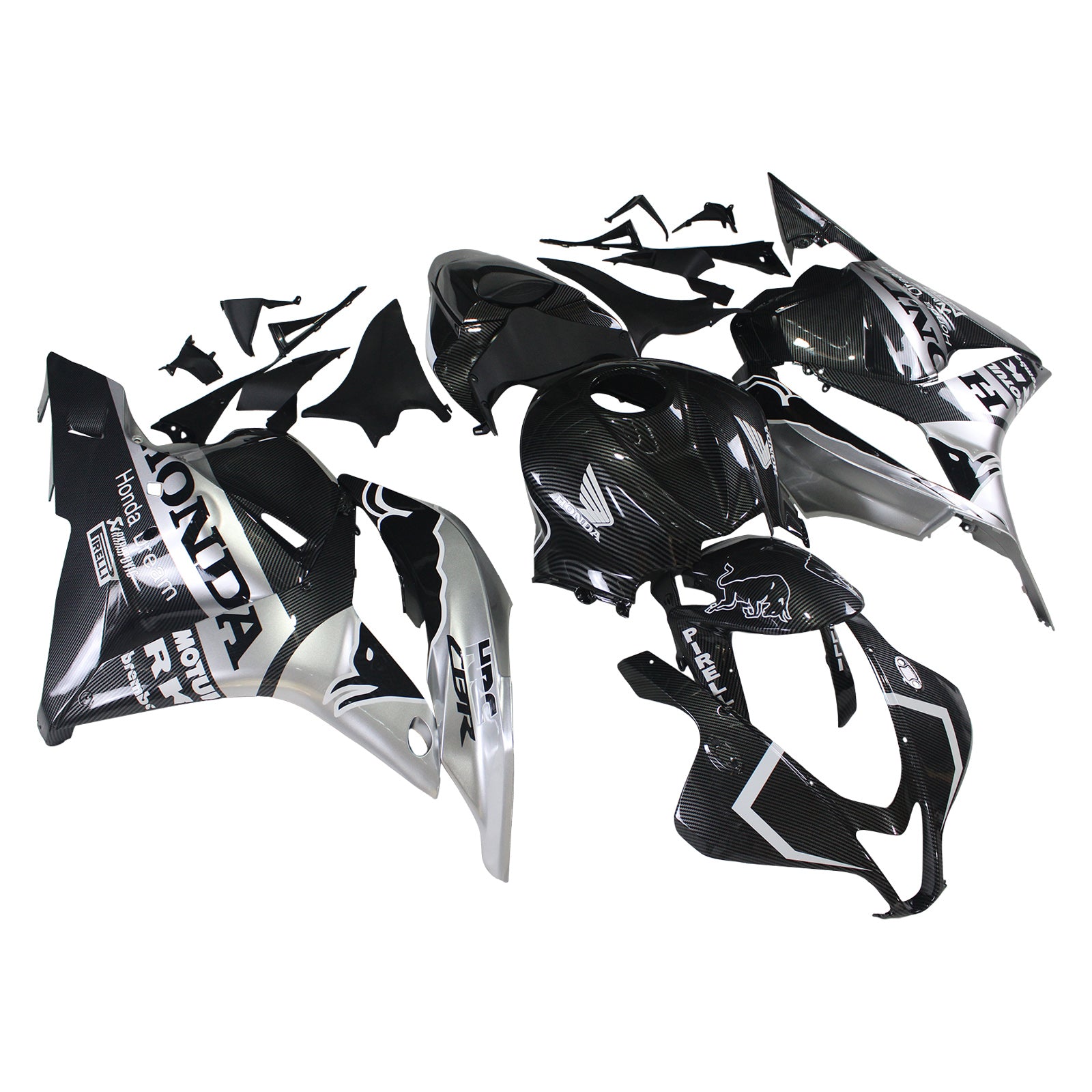 Amotopart 2009-2012 Honda CBR600RR Carbon Fiber Black White Letter Fairing Kit