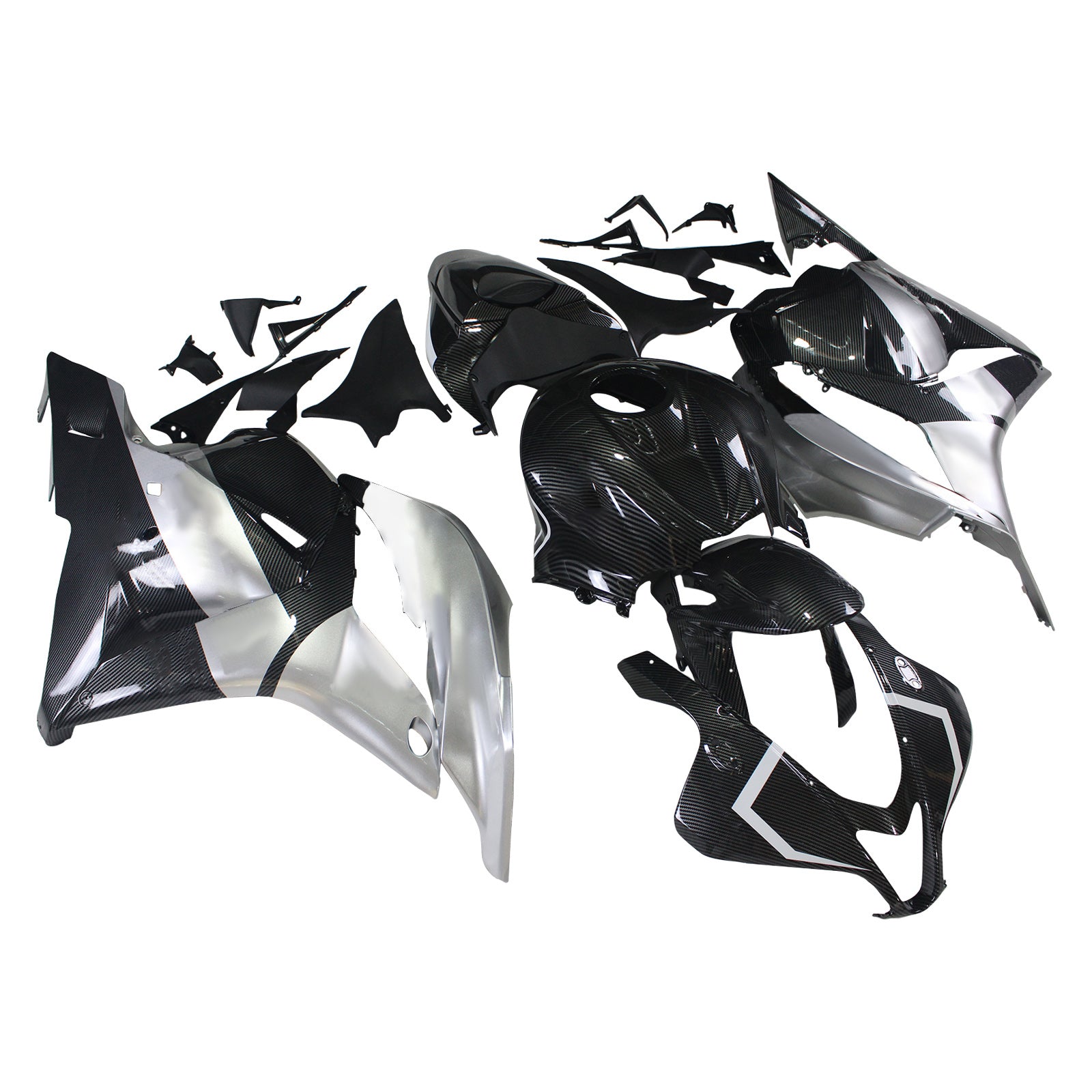 Amotopart 2009–2012 Honda CBR600RR Carbon Fiber Black White Letter Fairing Kit
