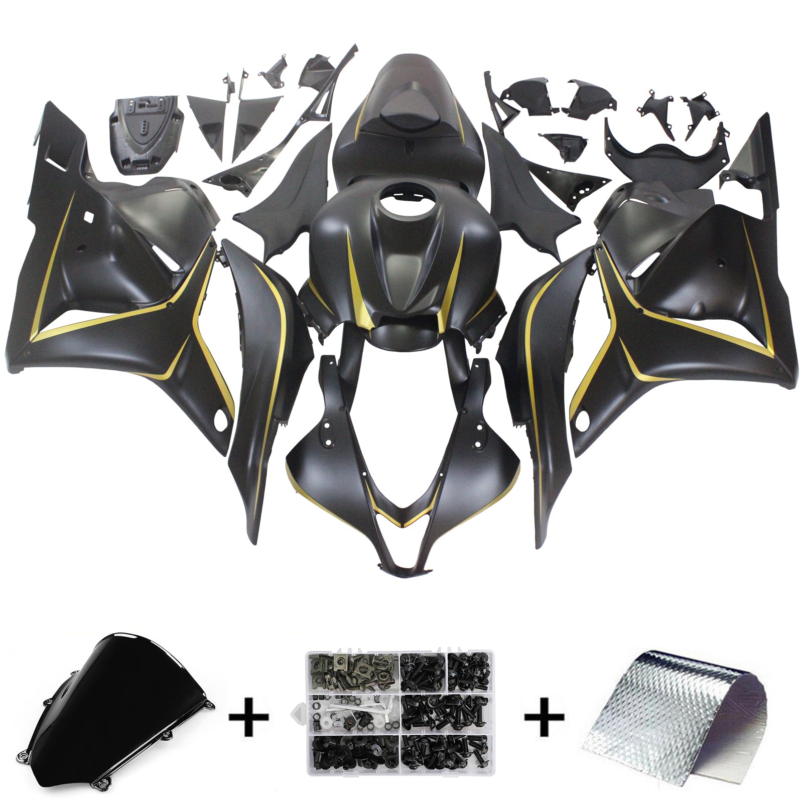 Amotopart 2009-2012 Honda CBR600RR Kit de carénage or noir