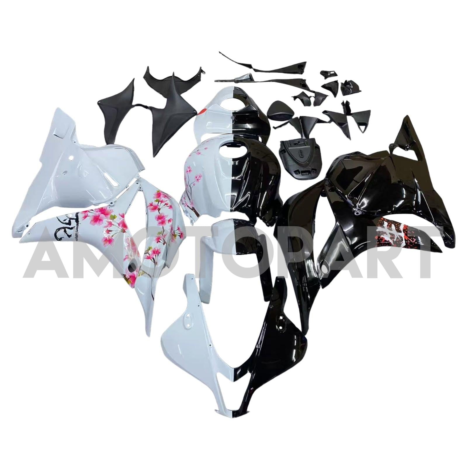 Amotopart 2009-2012 Honda CBR600RR Black White Cherry Blossom Fairing Kit