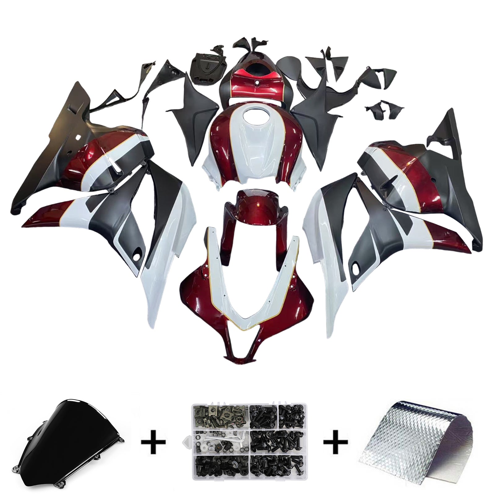 Amotopart 2009-2012 Honda CBR600RR Black White Dark Red Fearing Kit