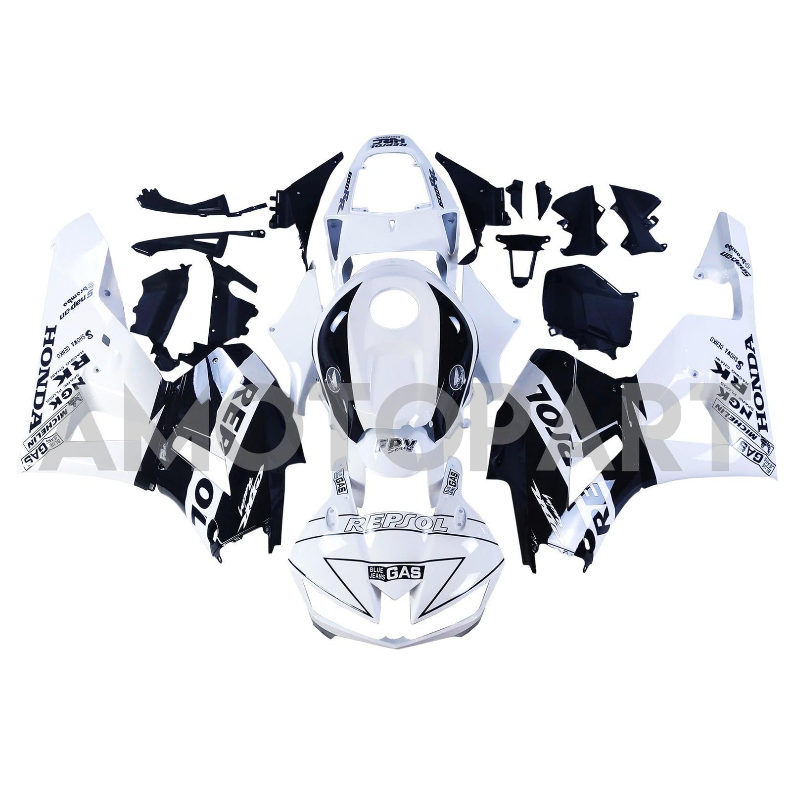 Amotopart 13-25 US ver. & 13-23 Europäische Version Honda CBR600 Verkleidung Weiß&Schwarzes Repjol-Set