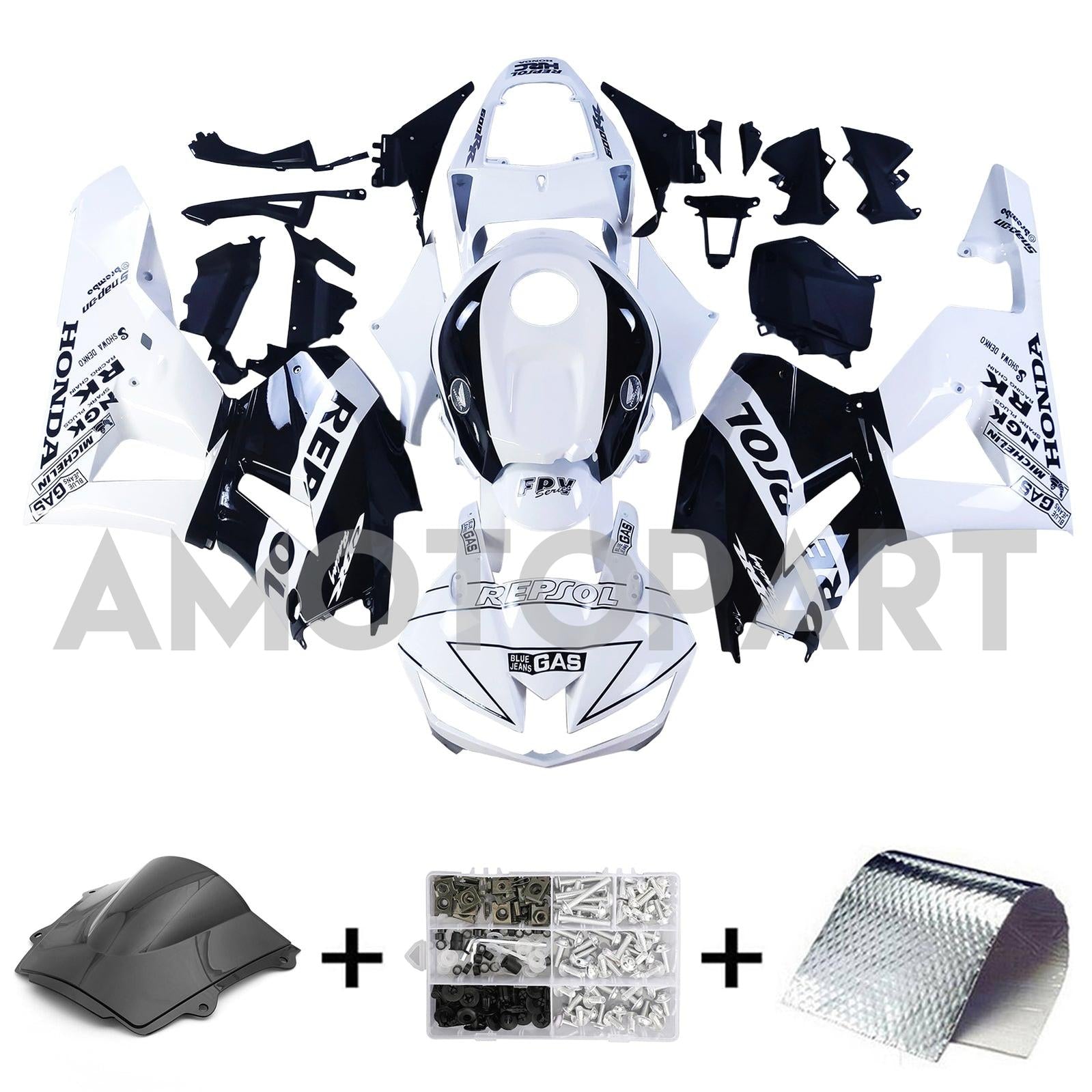 Amotopart 13-25 US ver. & 13-23 Europäische Version Honda CBR600 Verkleidung Weiß&Schwarzes Repjol-Set