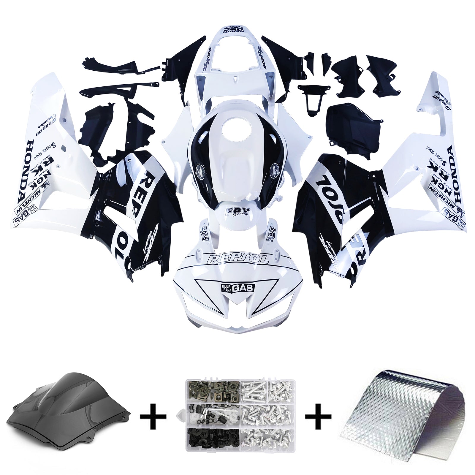 Amotopart 13-25 version américaine & Carénage blanc pour Honda CBR600 version européenne 13-23&Kit Repjol noir