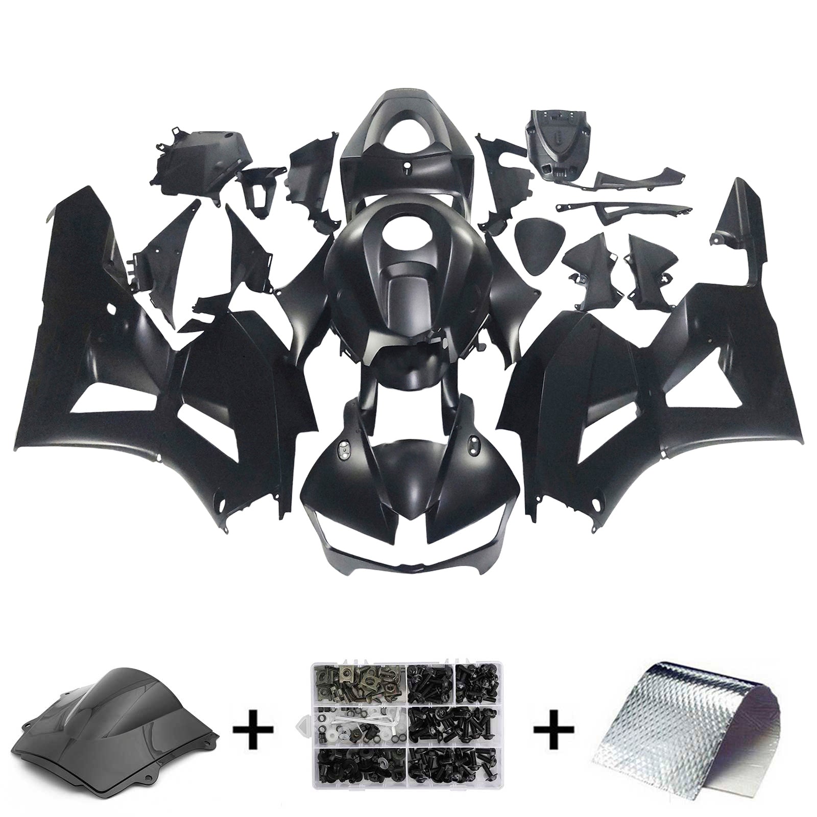 Amotopart 13-25 version américaine & Kit de carénage noir mat avec logo doré pour Honda CBR600RR F5 version européenne 13-23