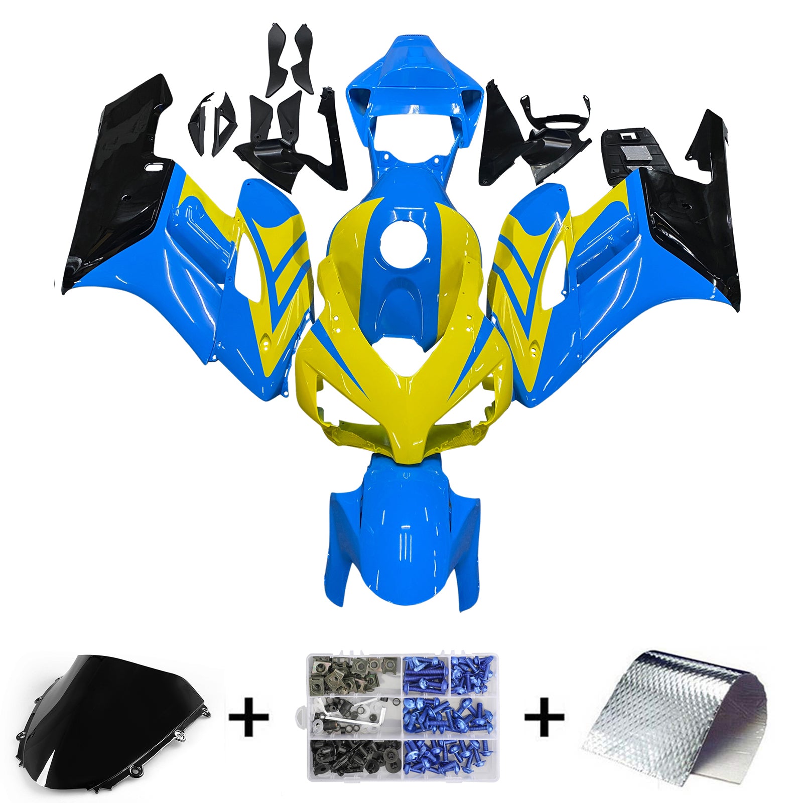 Amotopart フェアリング ホンダ CBR1000RR 2004-2005 レーシングフェアリング ブルー イエロー フェアリングキット