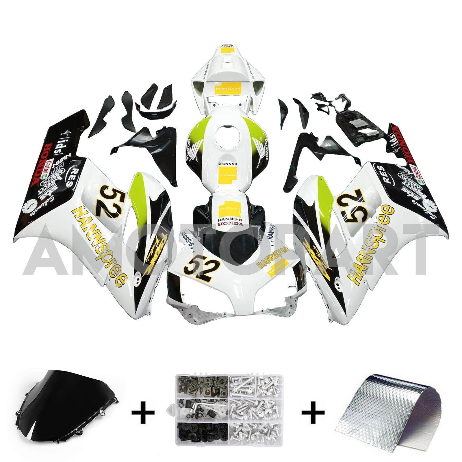 Amotopart Fairings Honda CBR1000RR 2004-2005 Fairing White Black Hannspree Racing Fairing Kit