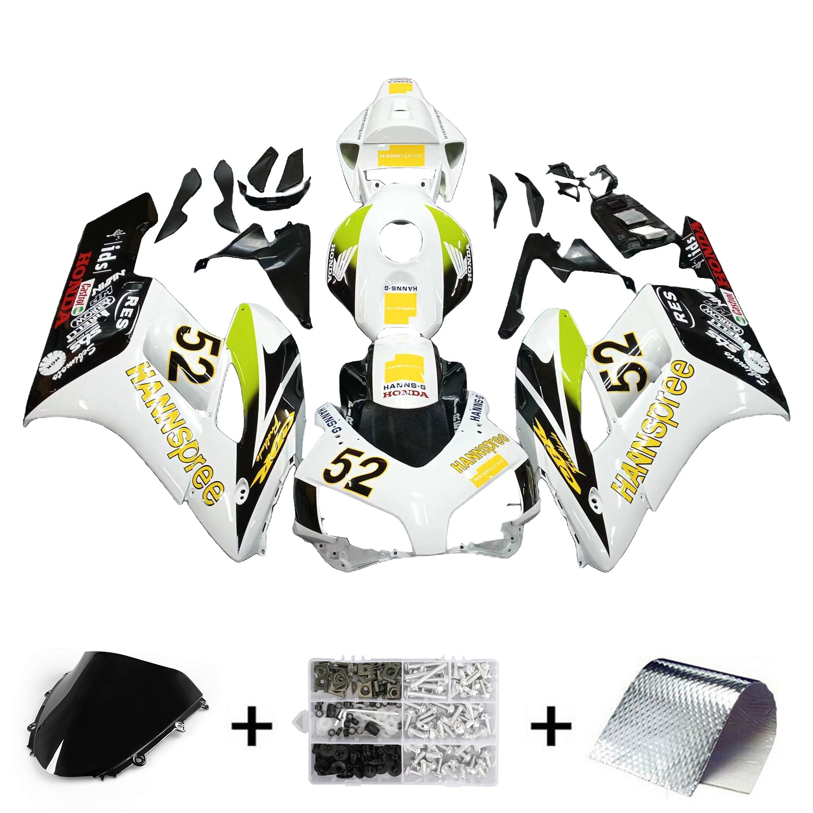 Amotopart Fairings Honda CBR1000RR 2004-2005 Fairing White Black Hannspree Racing Fairing Kit