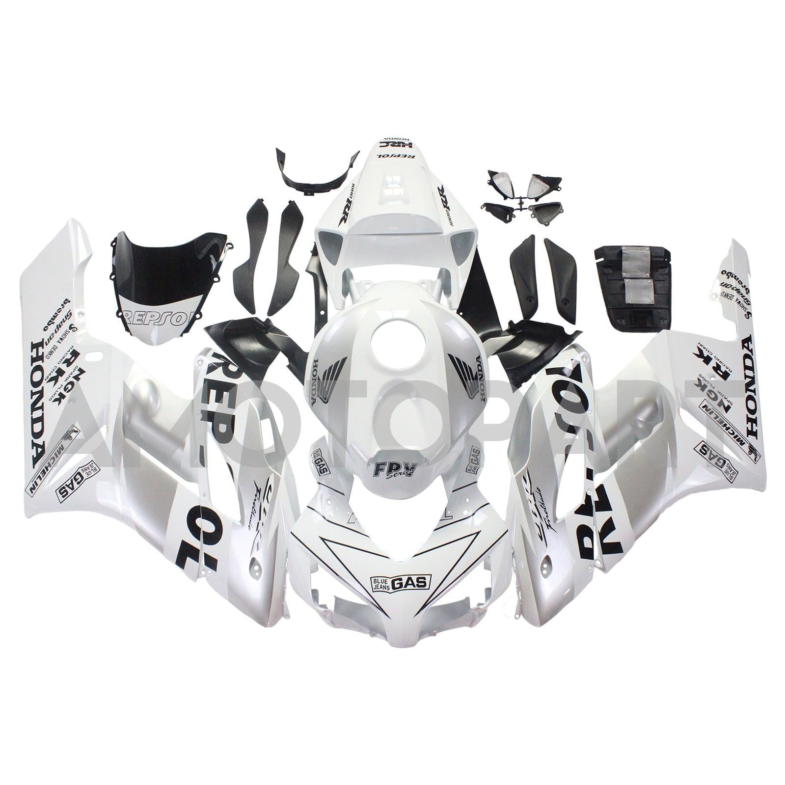 Amotopart Fairings Honda CBR1000RR 2004-2005 Fairing White Silver Repsol Racing Fairing Kit