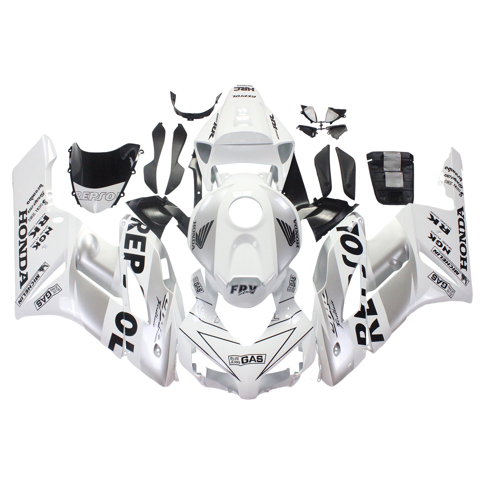 Amotopart Carene Honda CBR1000RR 2004-2005 Carena Bianco Argento Repsol Racing Kit carena